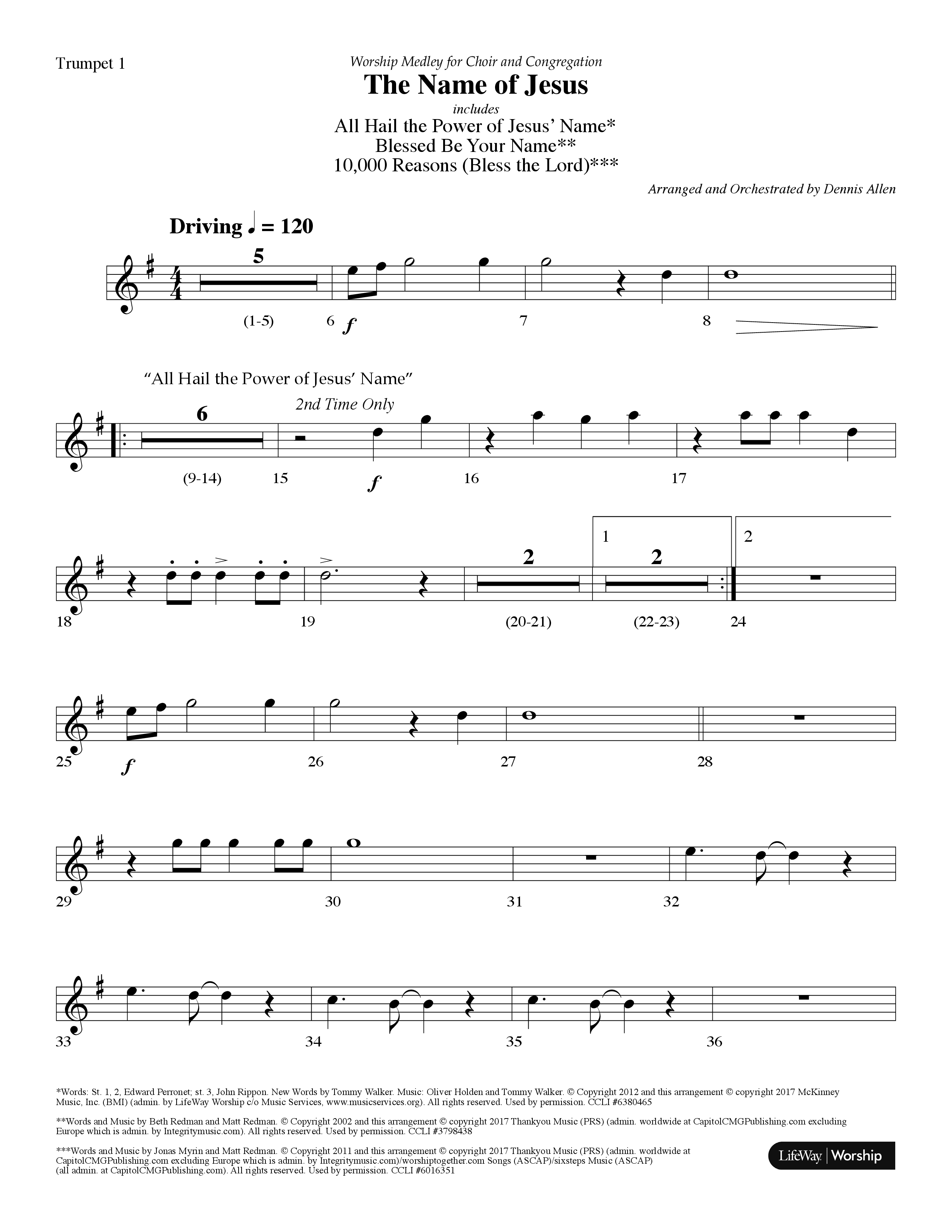The Name Of Jesus Medley (Choral Anthem SATB) Trumpet 1 (Lifeway Choral / Arr. Dennis Allen)