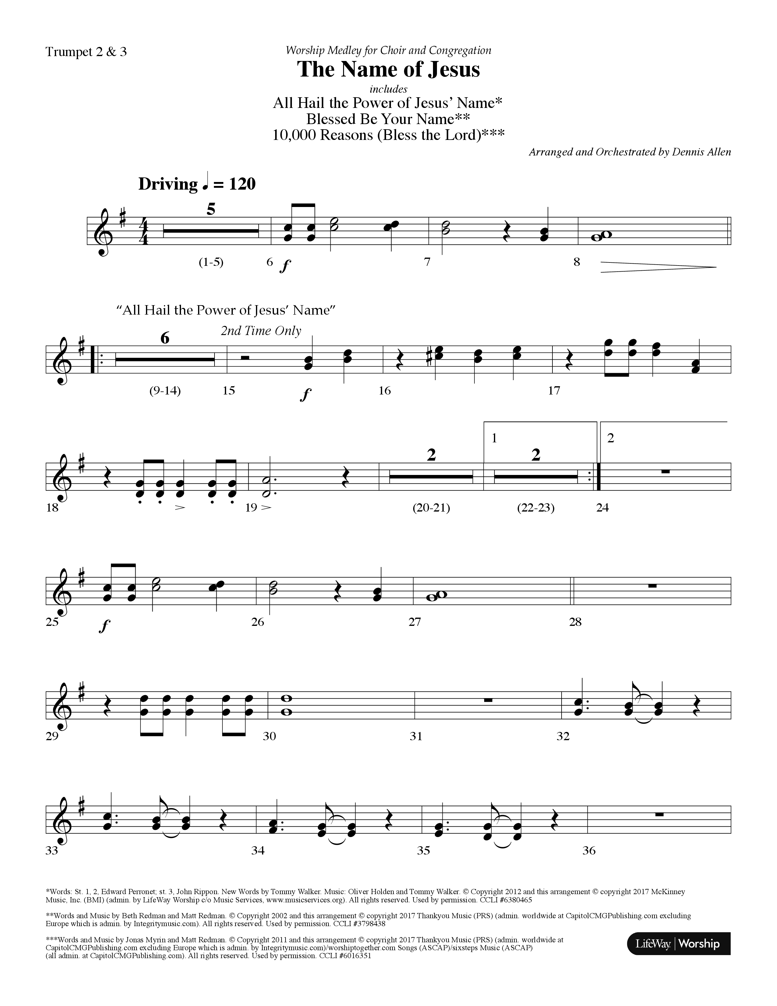 The Name Of Jesus Medley (Choral Anthem SATB) Trumpet 2/3 (Lifeway Choral / Arr. Dennis Allen)