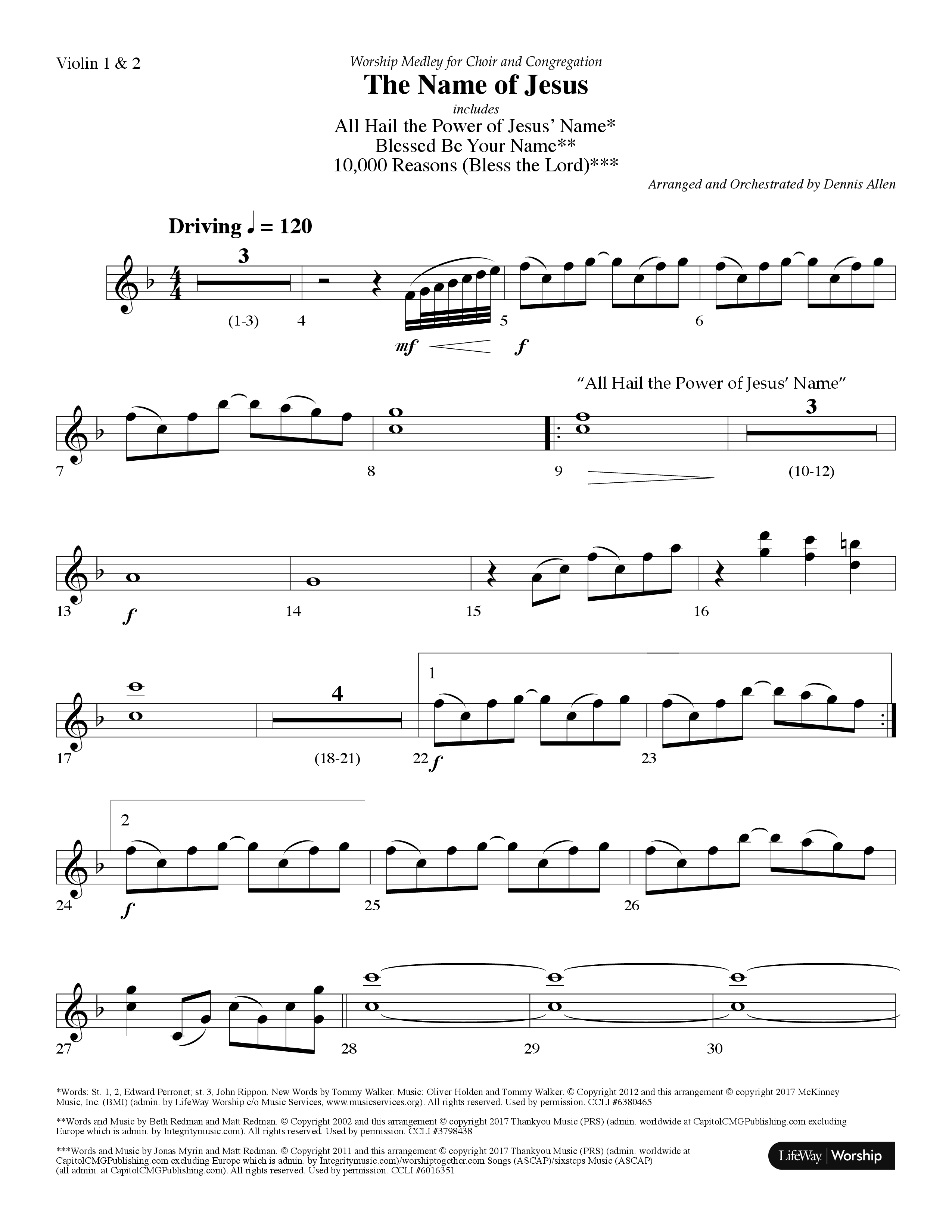 The Name Of Jesus Medley (Choral Anthem SATB) Violin 1/2 (Lifeway Choral / Arr. Dennis Allen)