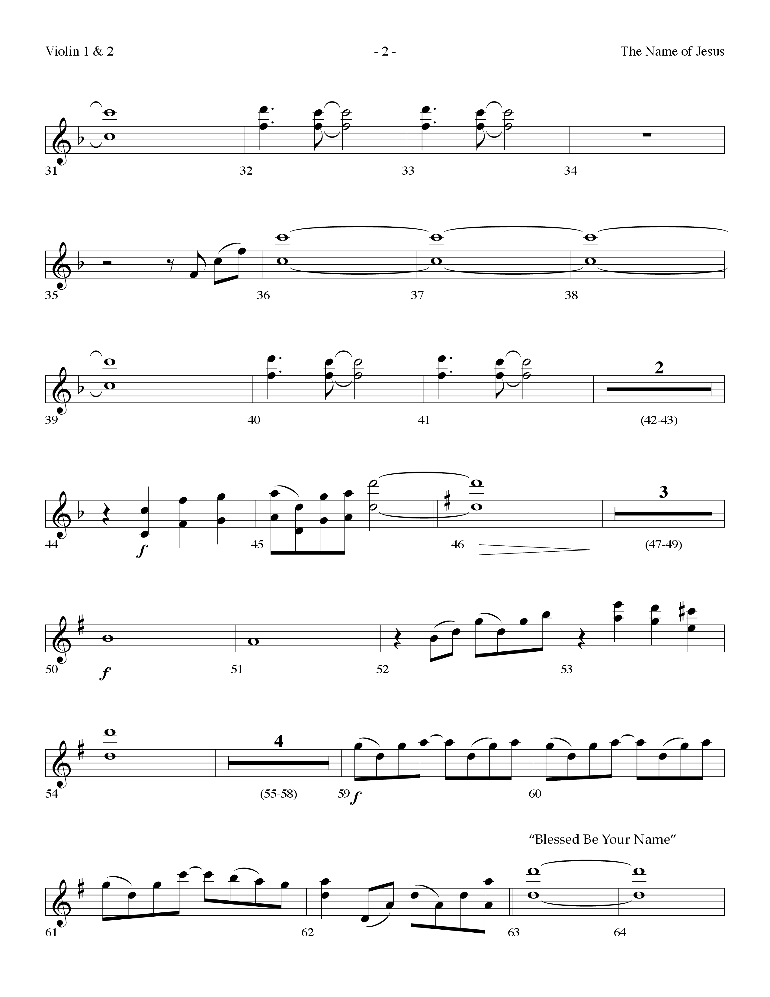 The Name Of Jesus Medley (Choral Anthem SATB) Violin 1/2 (Lifeway Choral / Arr. Dennis Allen)