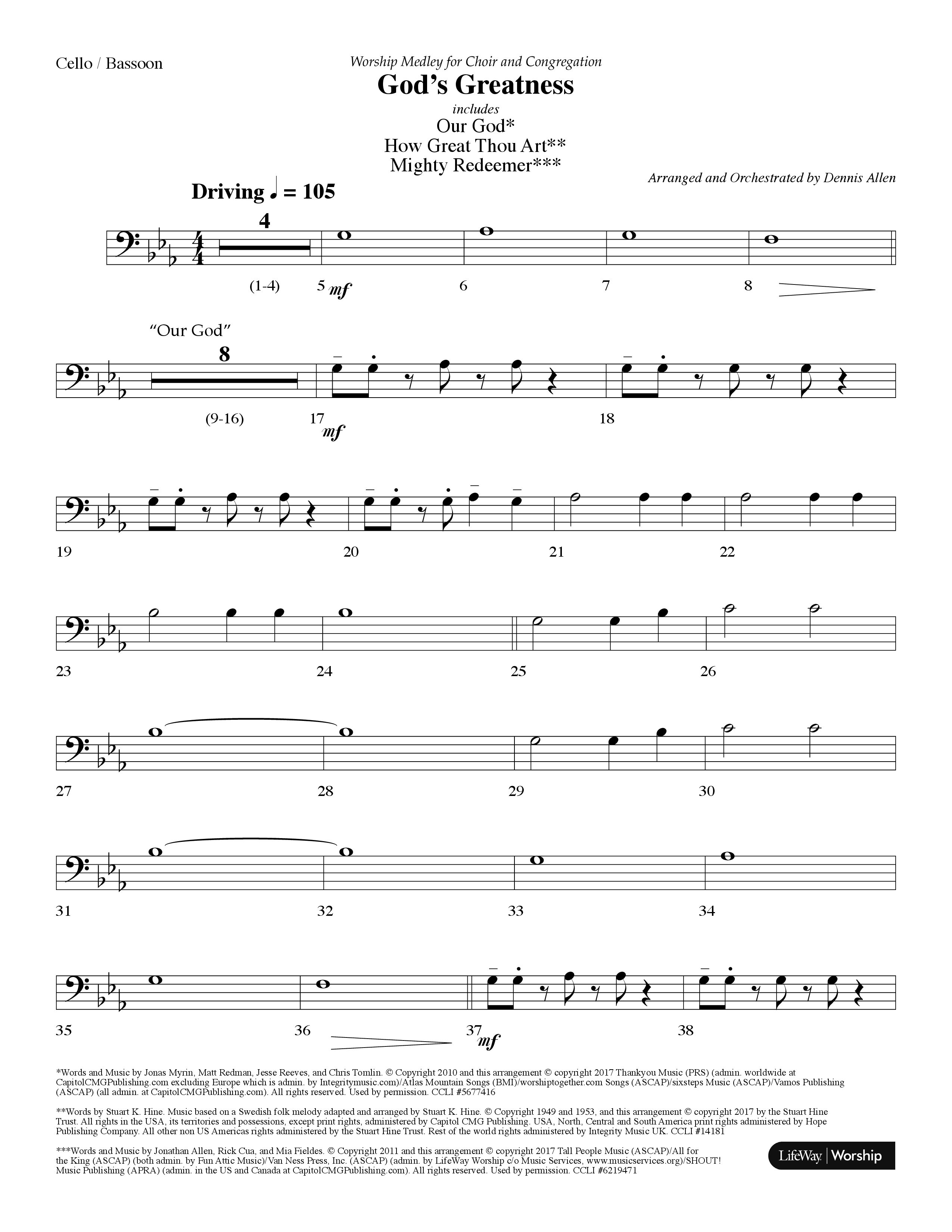 Gods Greatness Medley (Choral Anthem SATB) Cello (Lifeway Choral / Arr. Dennis Allen)