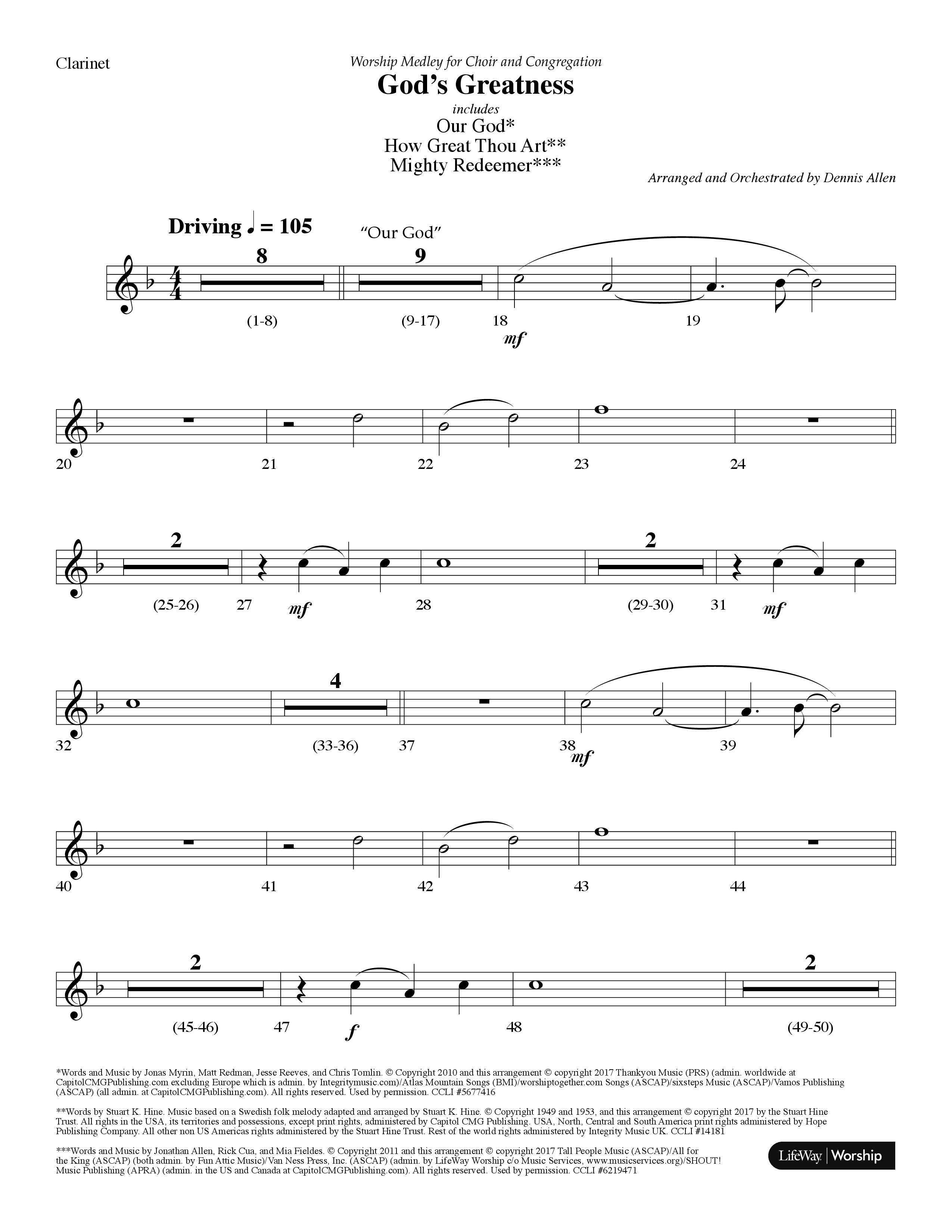 Gods Greatness Medley (Choral Anthem SATB) Clarinet (Lifeway Choral / Arr. Dennis Allen)