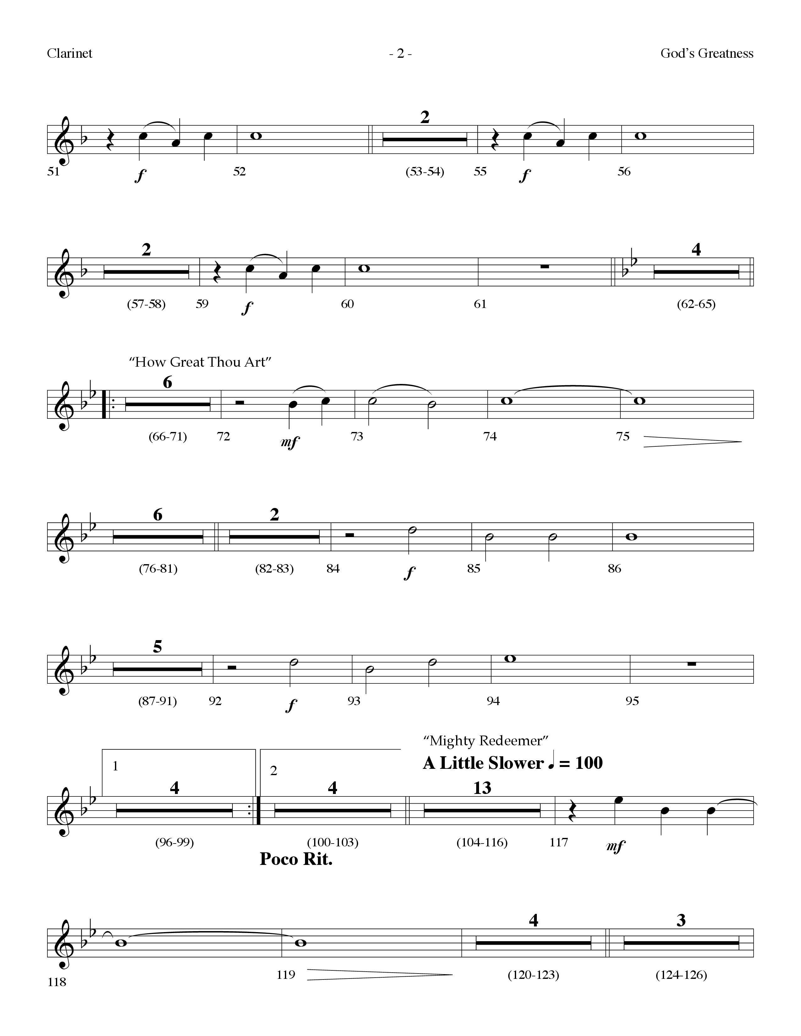 Gods Greatness Medley (Choral Anthem SATB) Clarinet (Lifeway Choral / Arr. Dennis Allen)