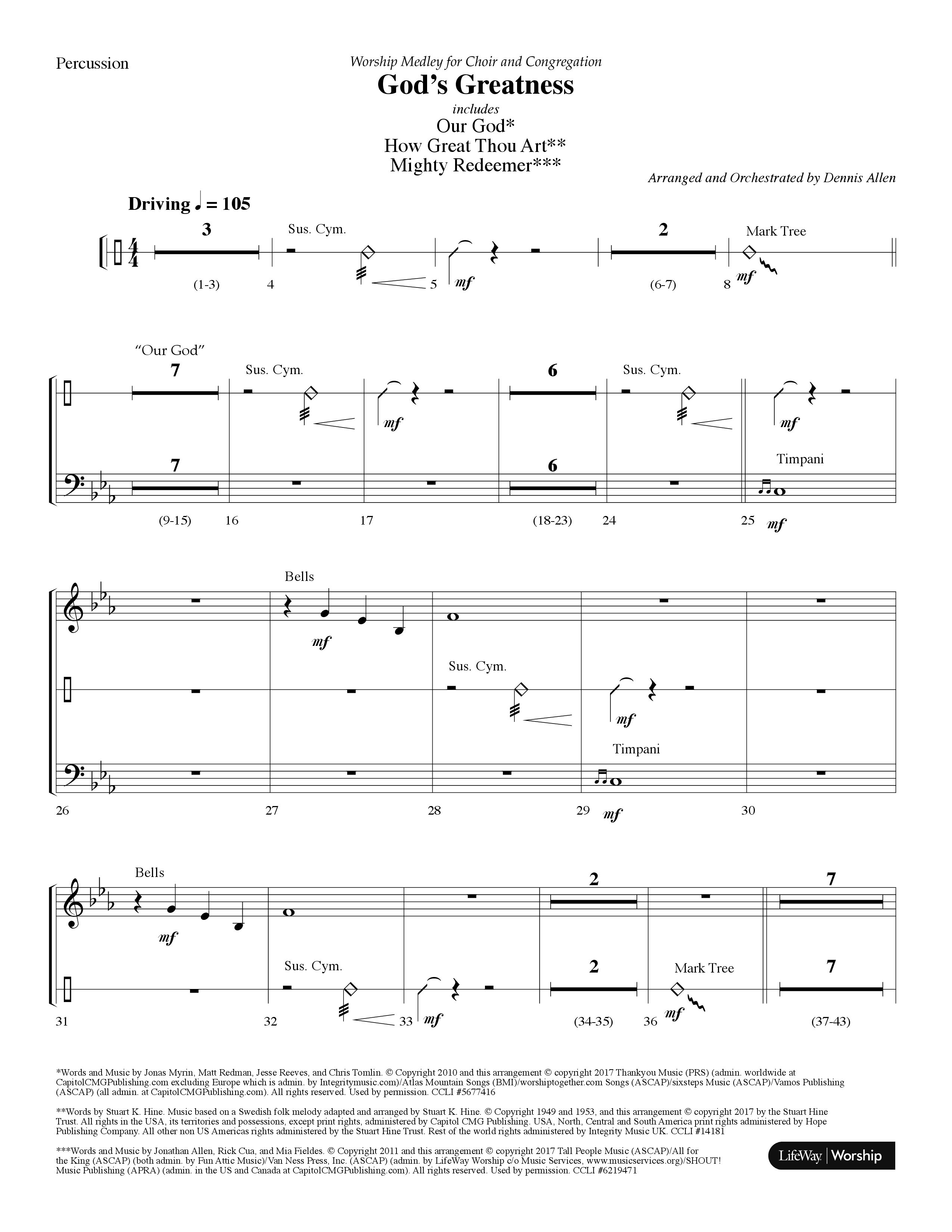 Gods Greatness Medley (Choral Anthem SATB) Percussion (Lifeway Choral / Arr. Dennis Allen)