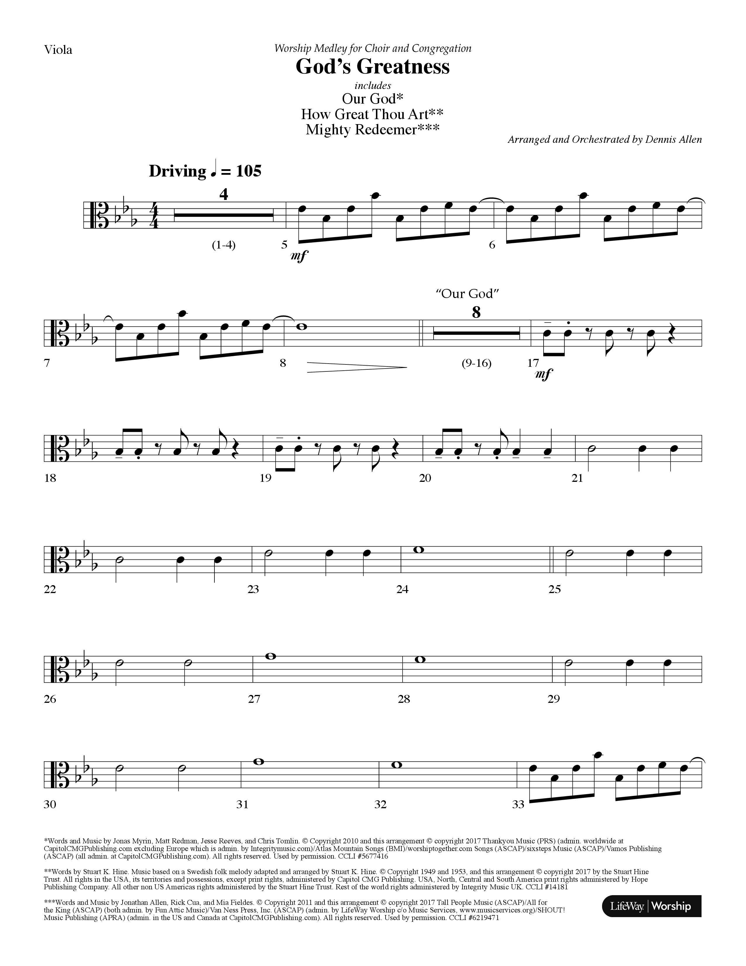 Gods Greatness Medley (Choral Anthem SATB) Viola (Lifeway Choral / Arr. Dennis Allen)