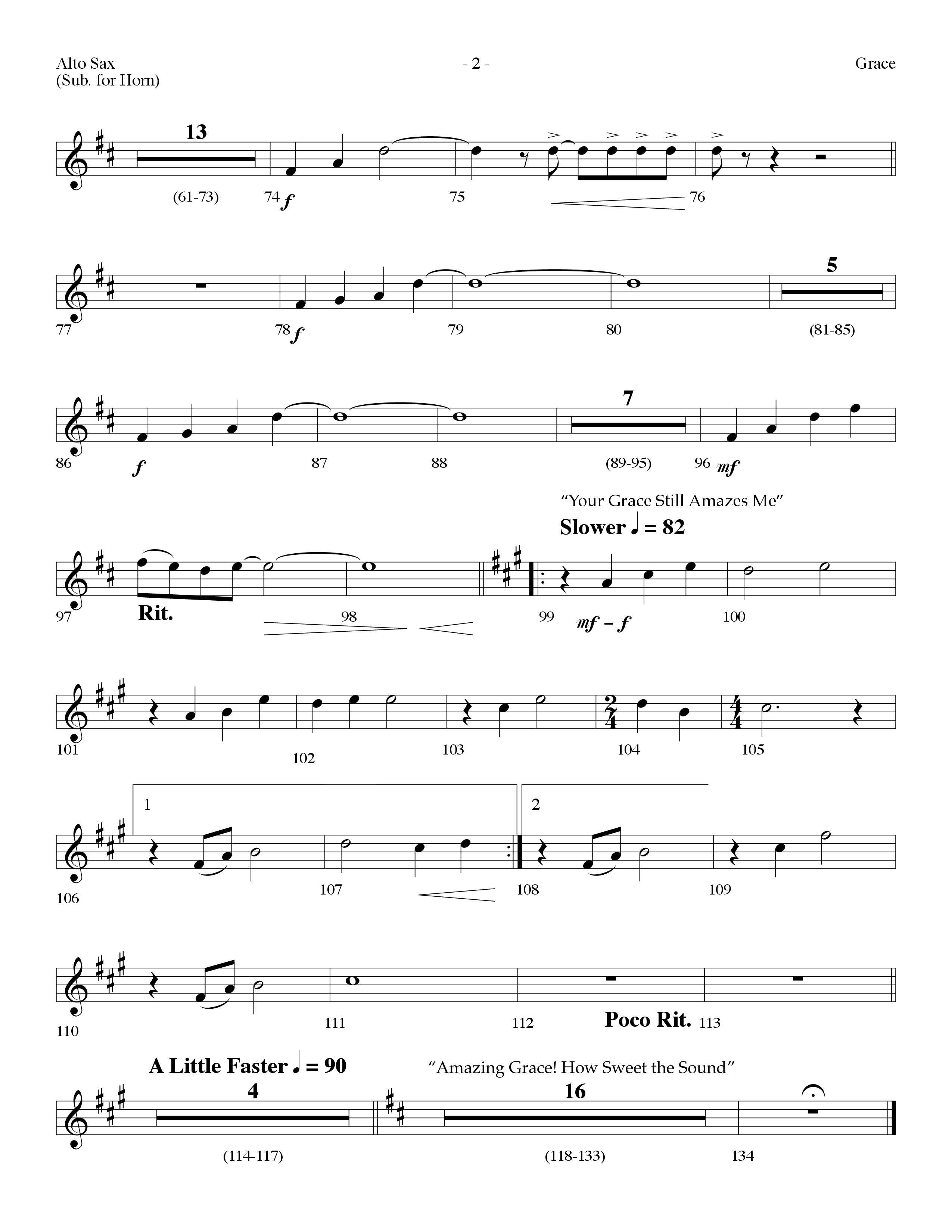 Grace Medley (Choral Anthem SATB) Alto Sax (Lifeway Choral / Arr. Dennis Allen)