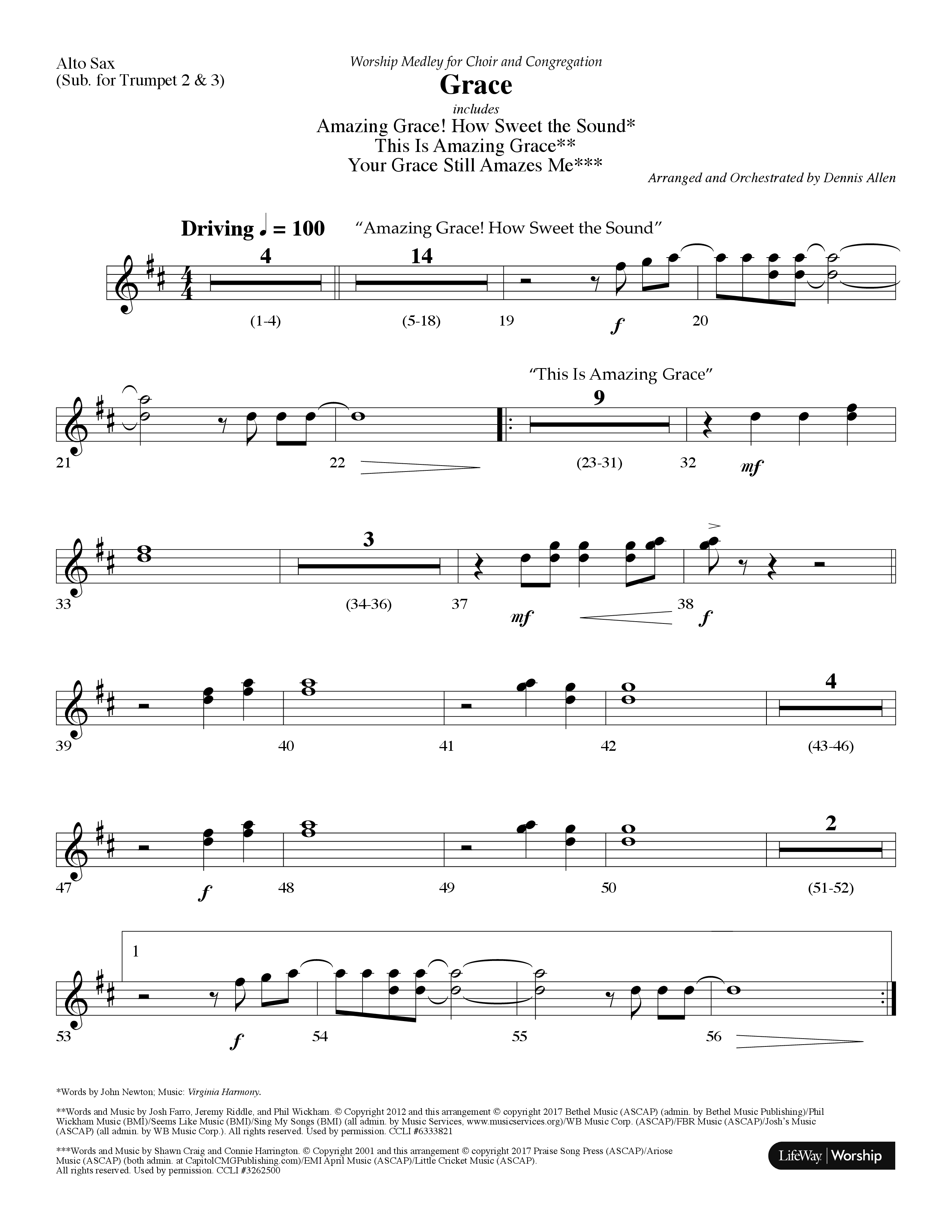 Grace Medley (Choral Anthem SATB) Alto Sax (Lifeway Choral / Arr. Dennis Allen)
