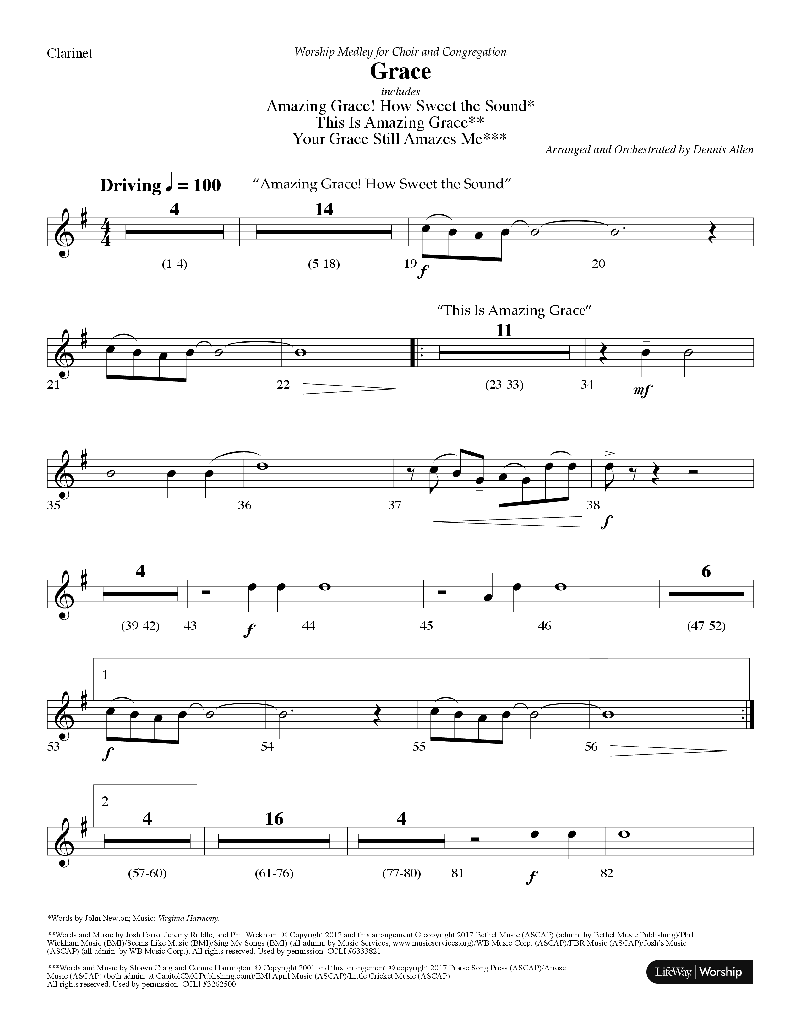 Grace Medley (Choral Anthem SATB) Clarinet (Lifeway Choral / Arr. Dennis Allen)