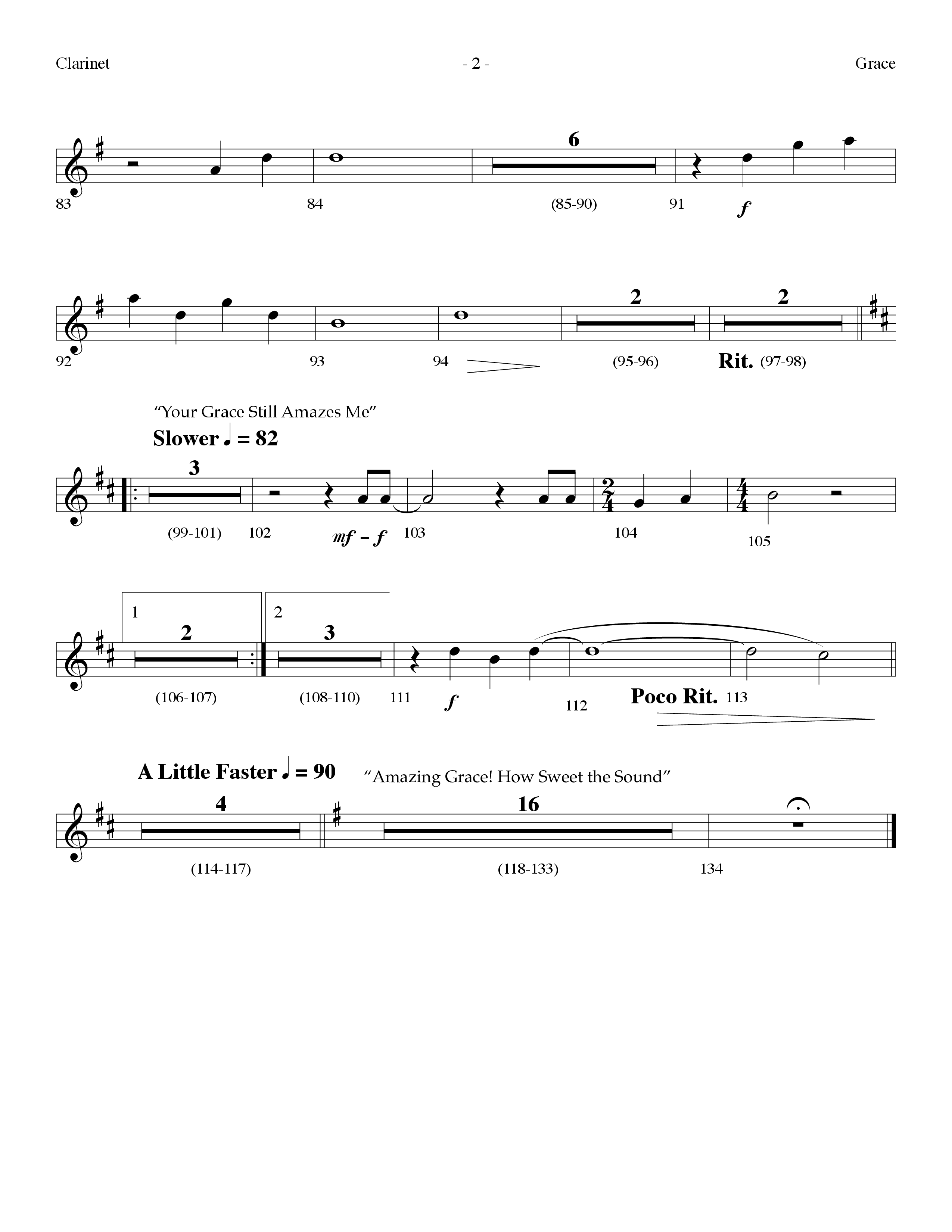 Grace Medley (Choral Anthem SATB) Clarinet (Lifeway Choral / Arr. Dennis Allen)