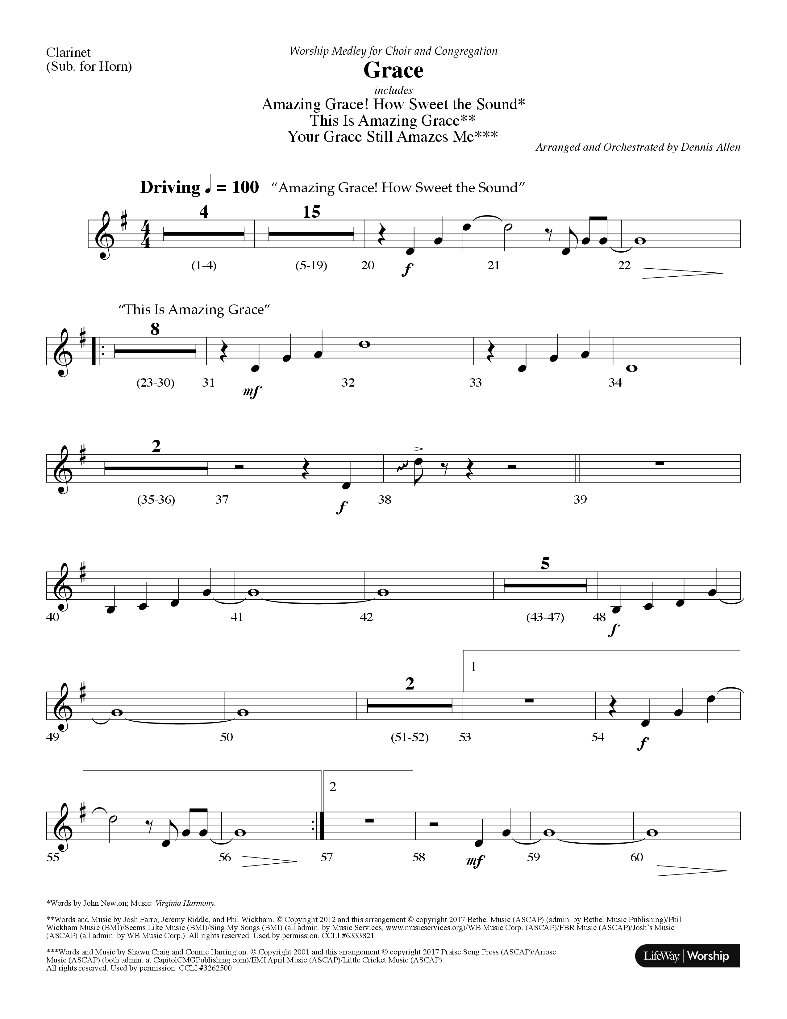 Grace Medley (Choral Anthem SATB) Clarinet (Lifeway Choral / Arr. Dennis Allen)