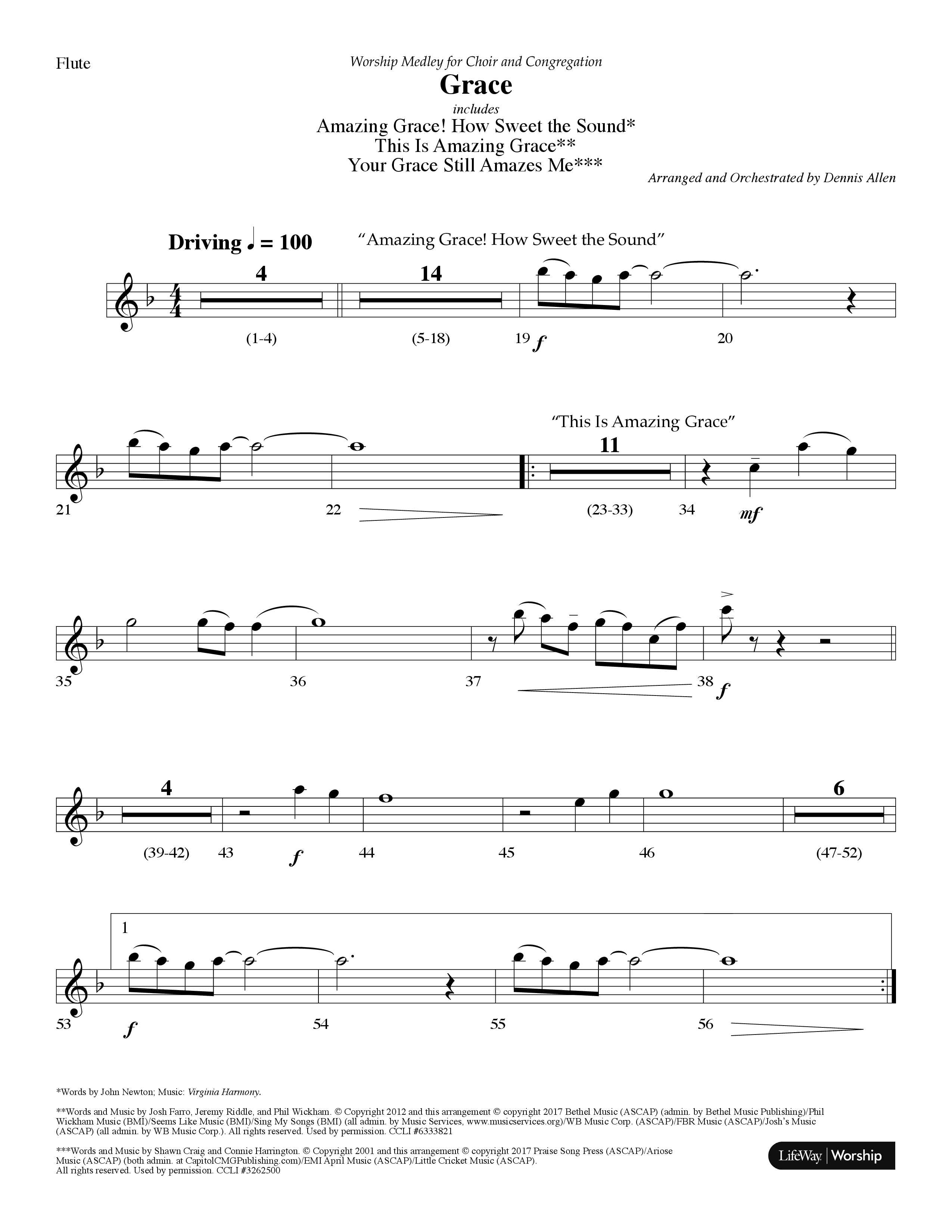 Grace Medley (Choral Anthem SATB) Flute (Lifeway Choral / Arr. Dennis Allen)