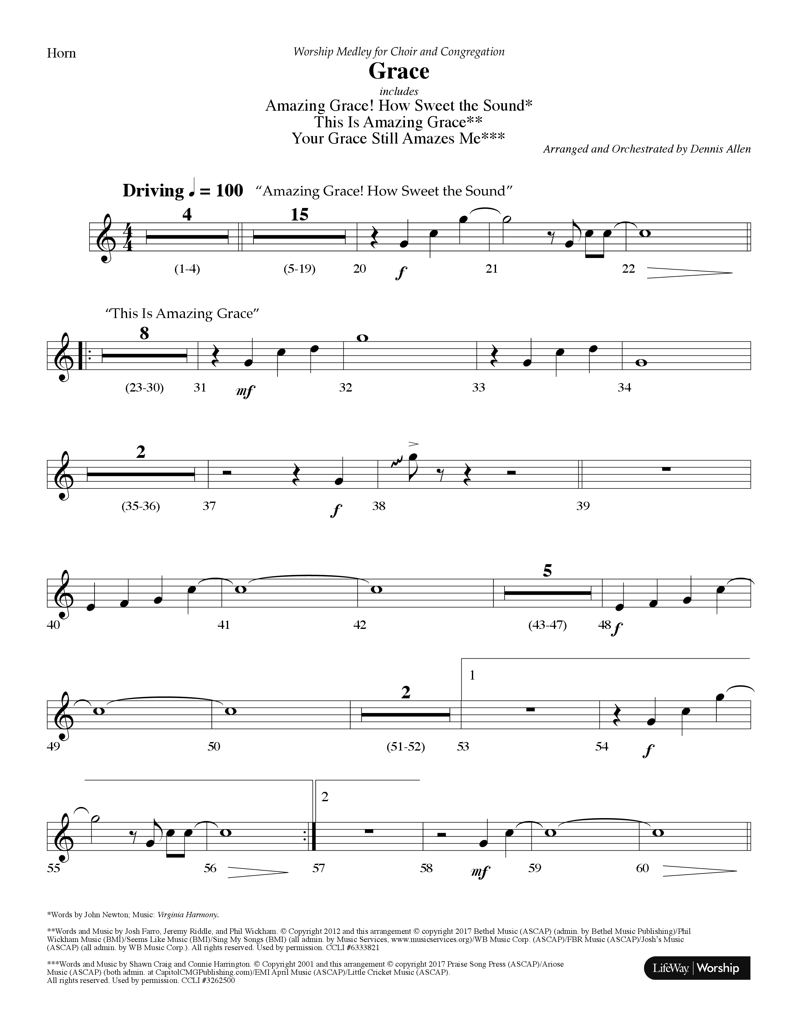 Grace Medley (Choral Anthem SATB) French Horn (Lifeway Choral / Arr. Dennis Allen)
