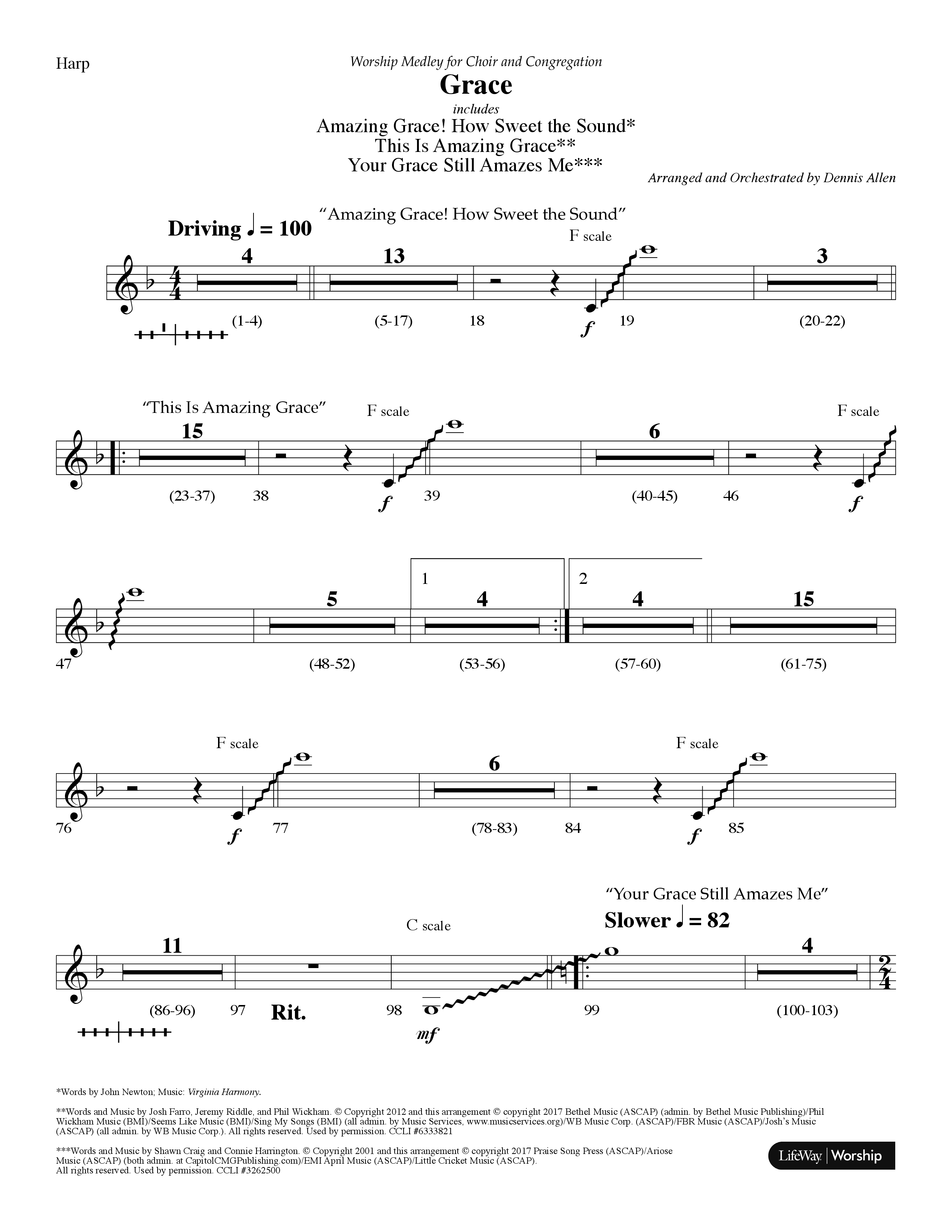 Grace Medley (Choral Anthem SATB) Harp (Lifeway Choral / Arr. Dennis Allen)