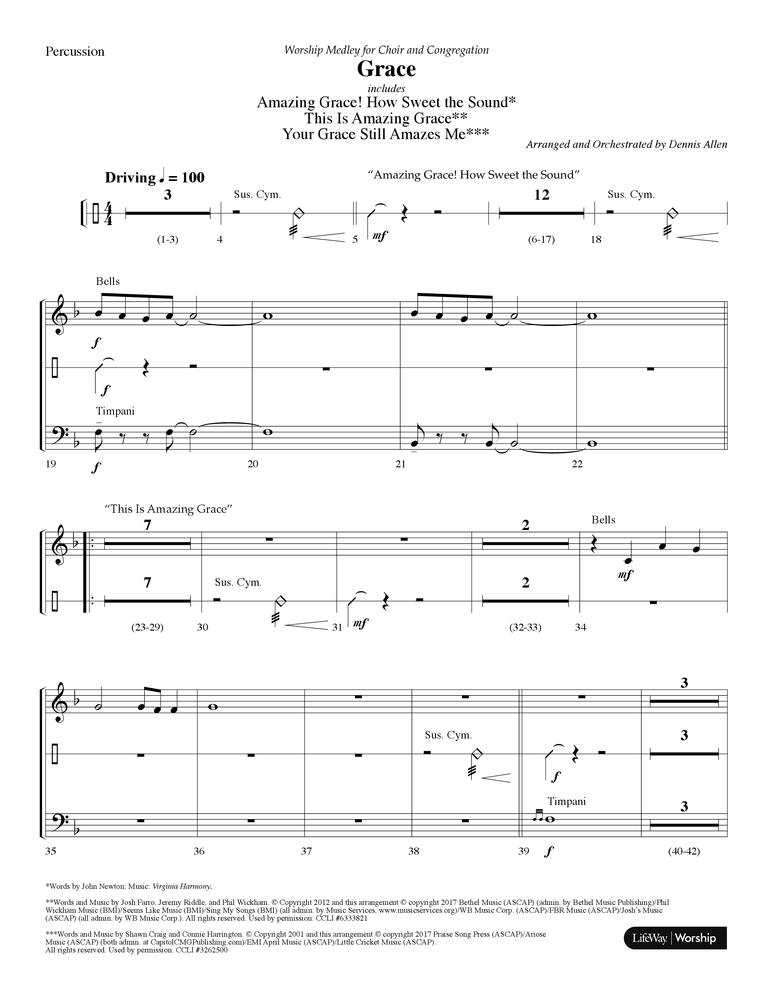 Grace Medley (Choral Anthem SATB) Percussion (Lifeway Choral / Arr. Dennis Allen)
