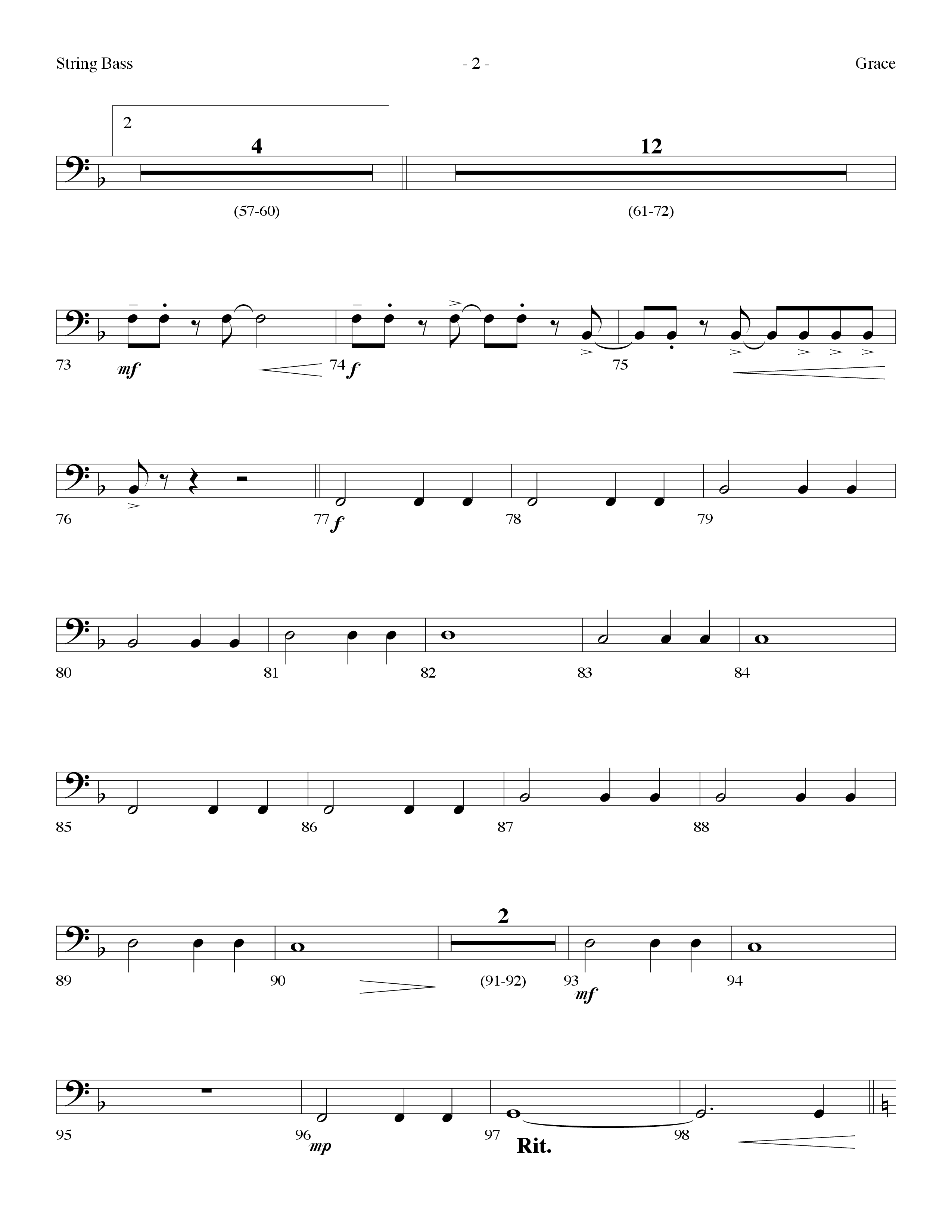 Grace Medley (Choral Anthem SATB) String Bass (Lifeway Choral / Arr. Dennis Allen)