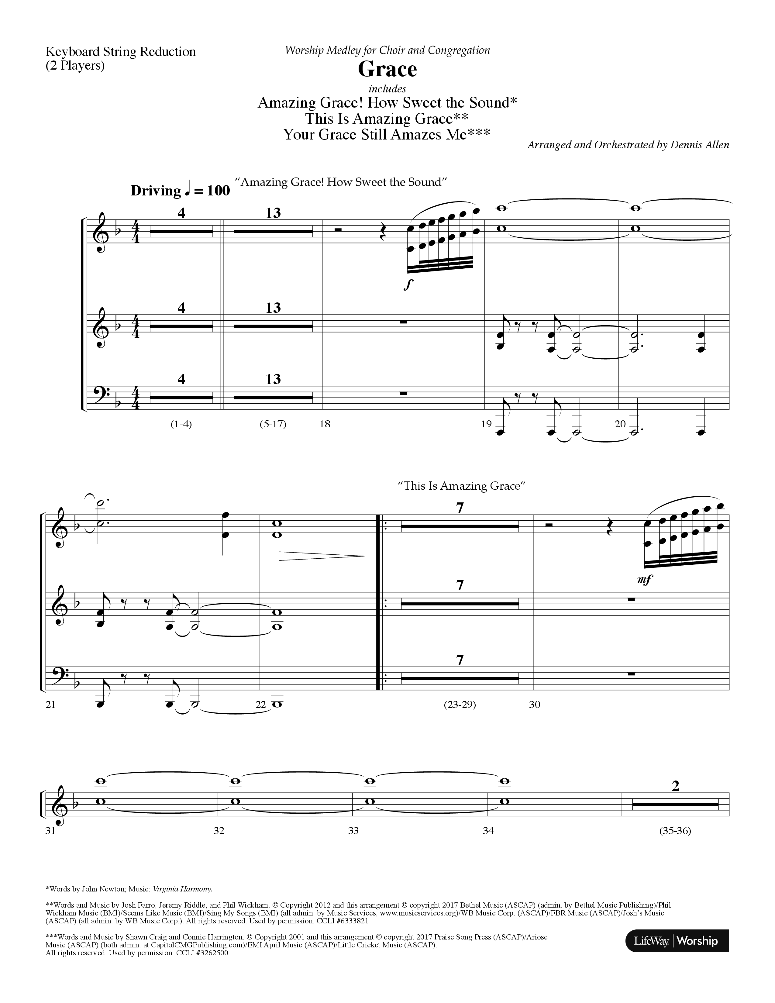 Grace Medley (Choral Anthem SATB) String Reduction (Lifeway Choral / Arr. Dennis Allen)