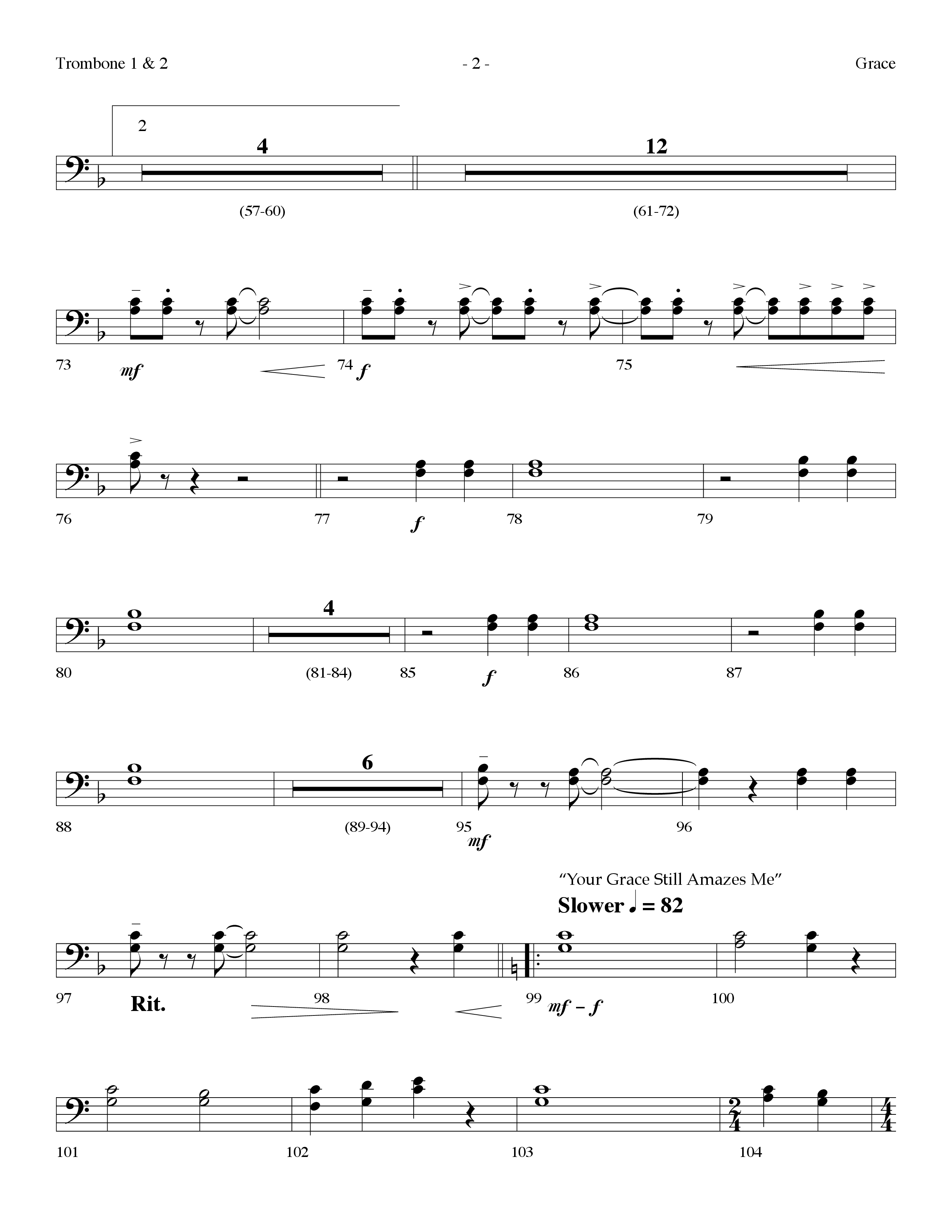 Grace Medley (Choral Anthem SATB) Trombone 1/2 (Lifeway Choral / Arr. Dennis Allen)