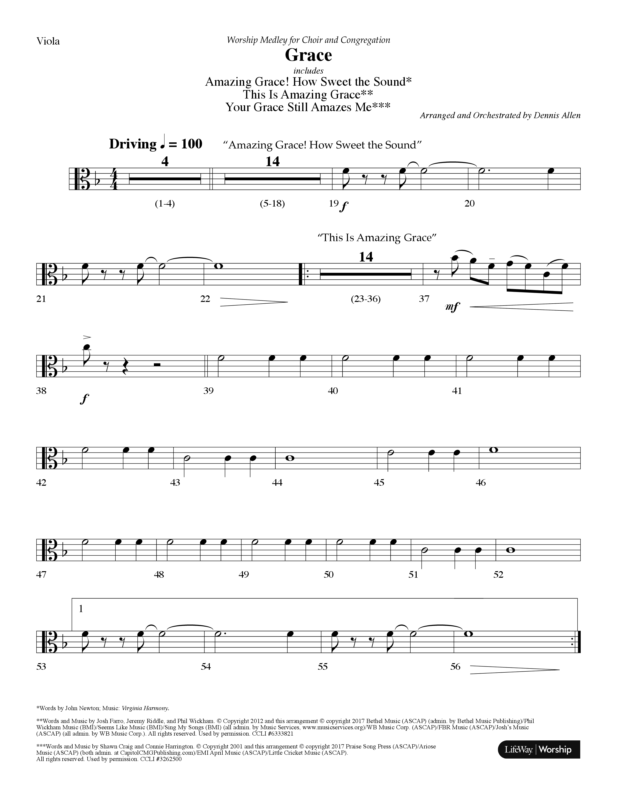 Grace Medley (Choral Anthem SATB) Viola (Lifeway Choral / Arr. Dennis Allen)