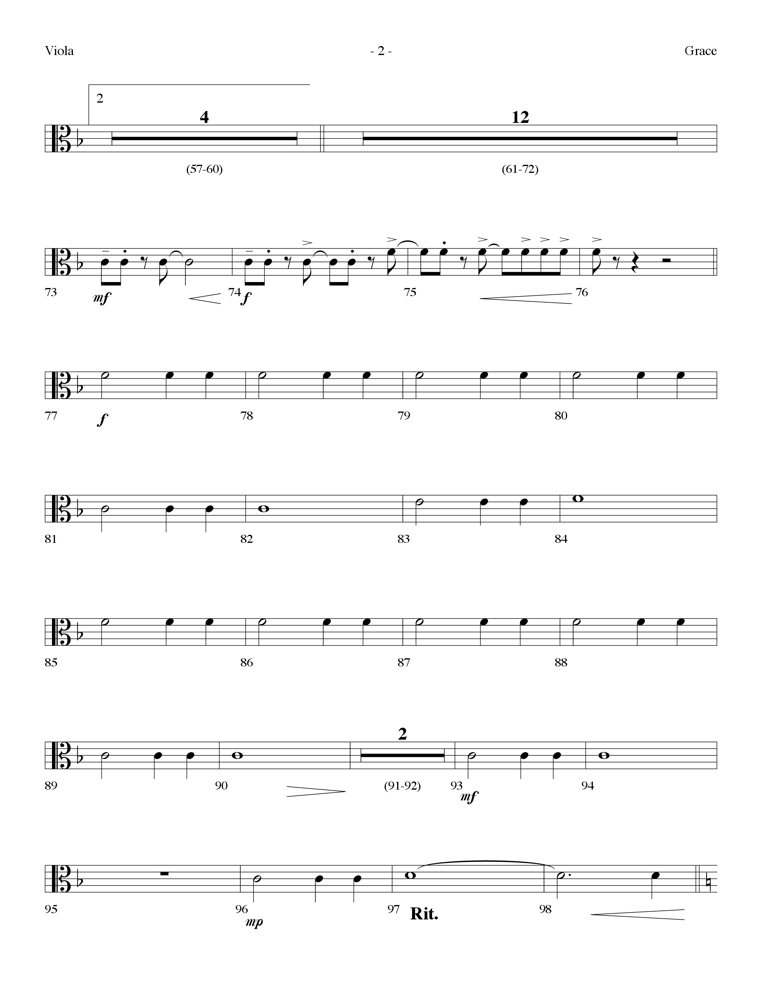 Grace Medley (Choral Anthem SATB) Viola (Lifeway Choral / Arr. Dennis Allen)