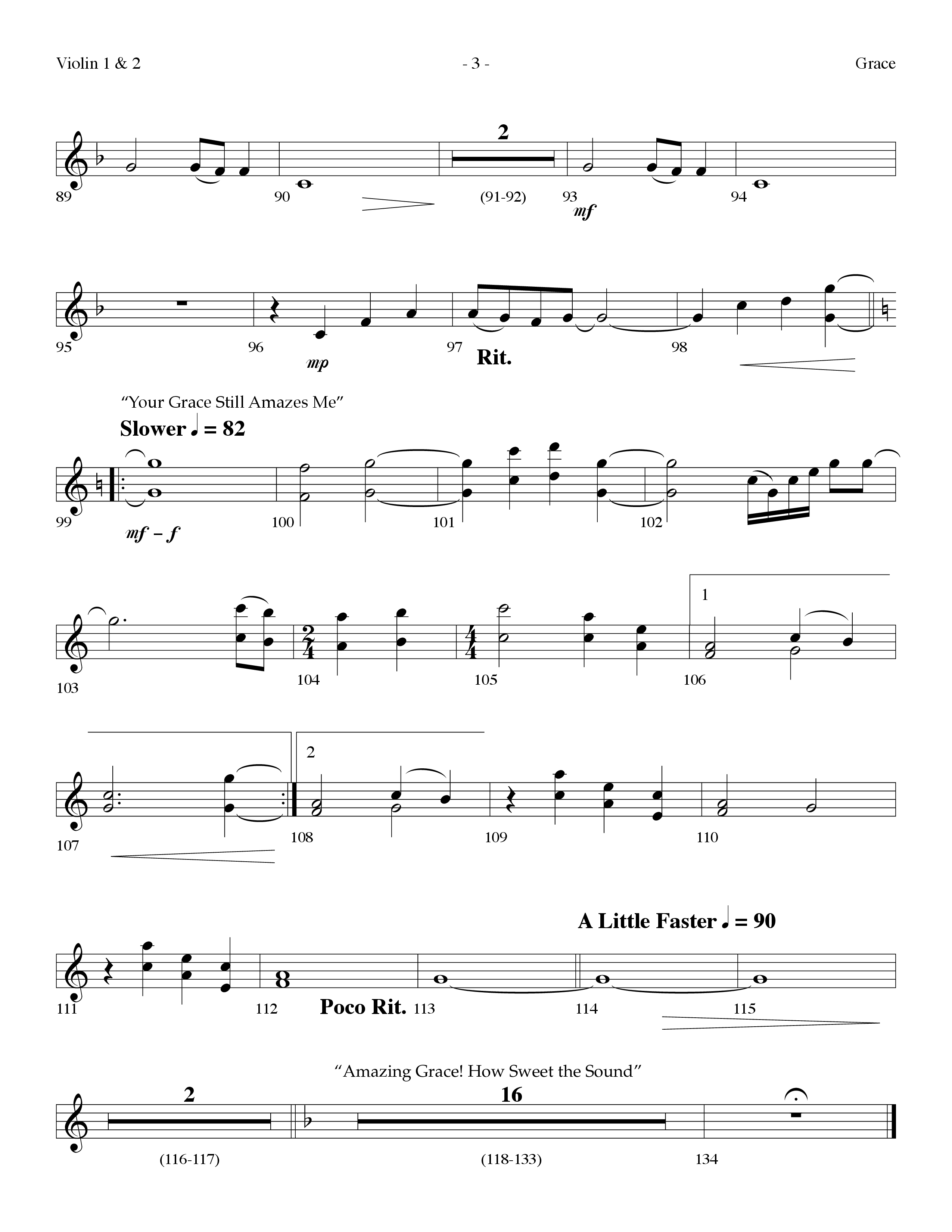 Grace Medley (Choral Anthem SATB) Violin 1/2 (Lifeway Choral / Arr. Dennis Allen)