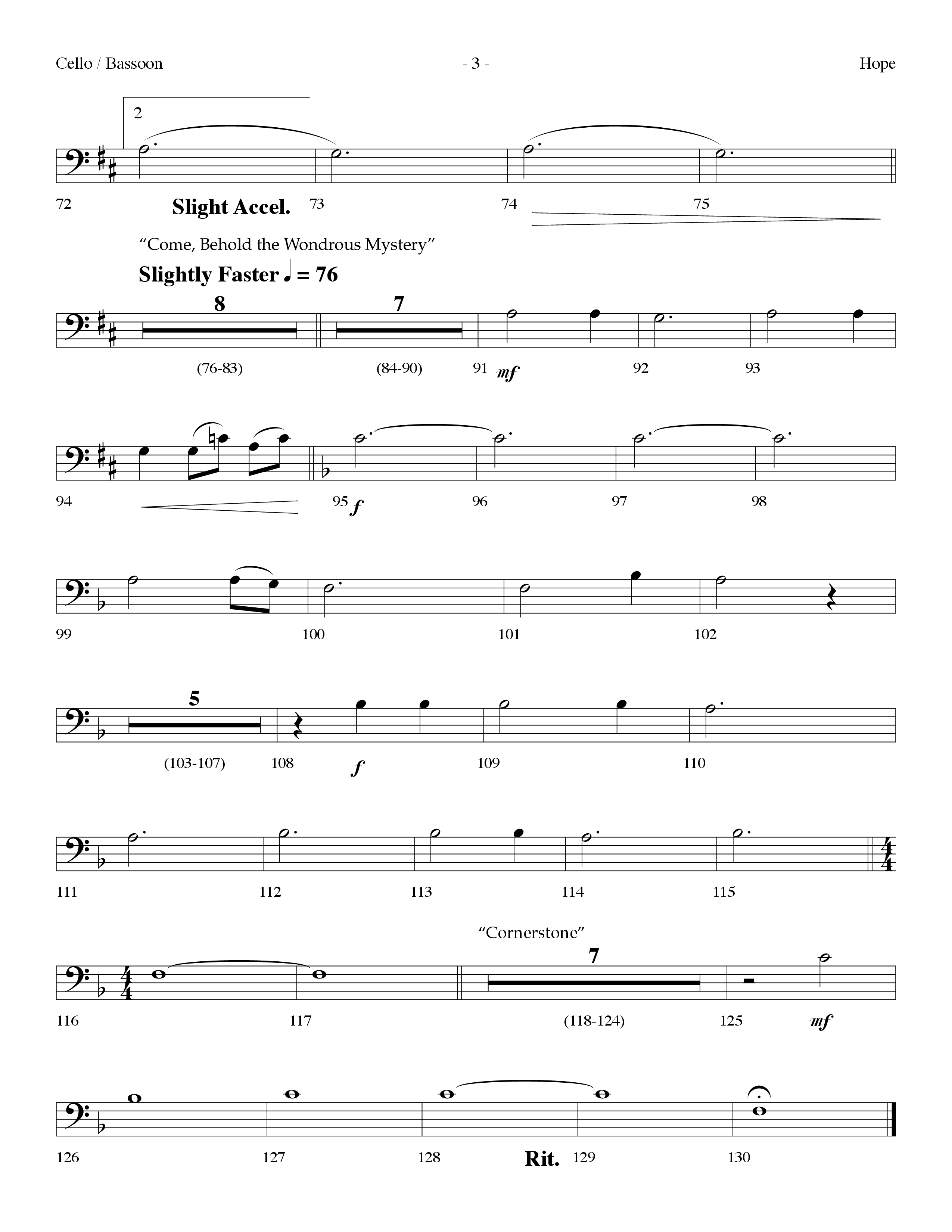 Hope Medley (with Cornerstone, In Christ Alone (My Hope Is Found), Come Behold The Wondrous Mystery) (Choral Anthem SATB) Cello (Lifeway Worship / Arr. Dennis Allen)