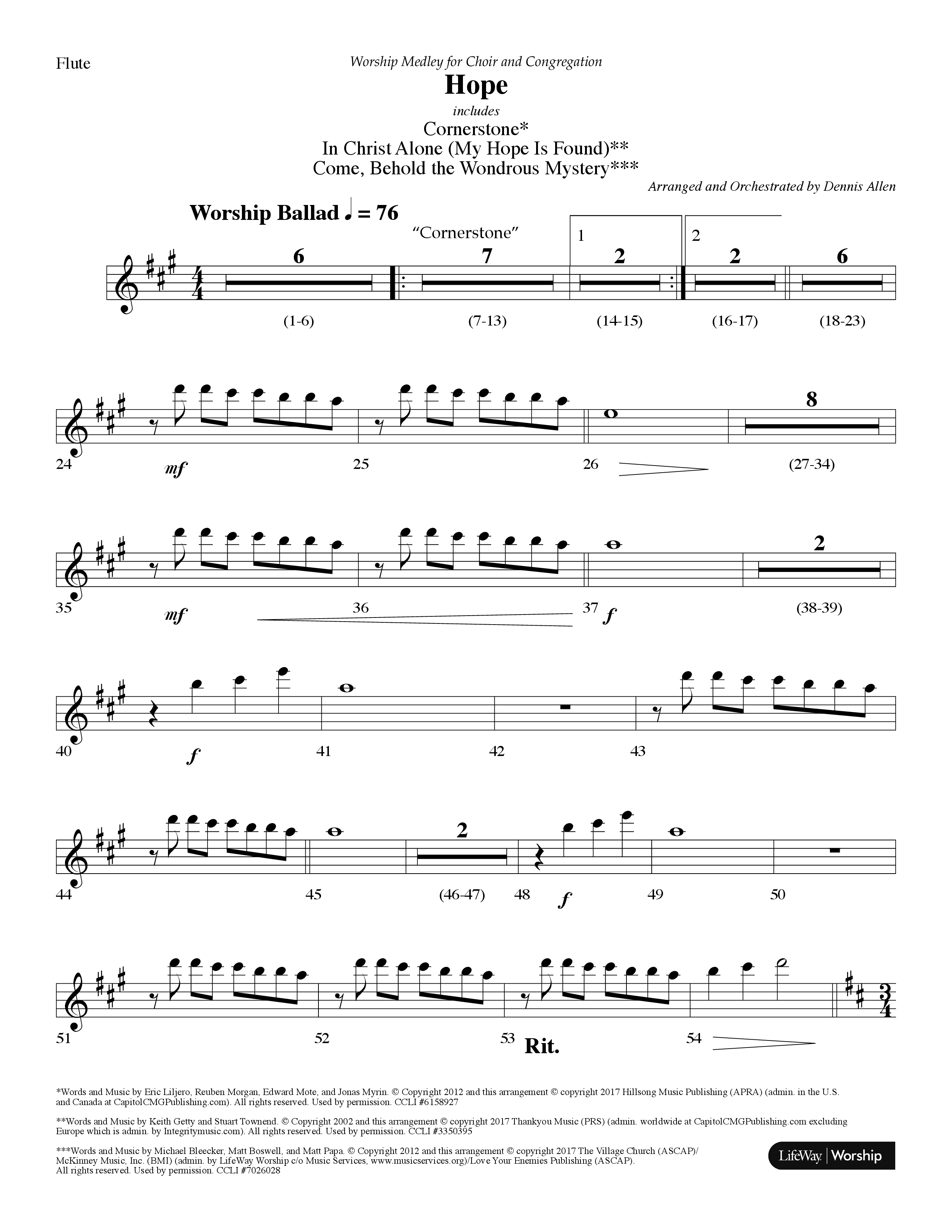 Hope Medley (with Cornerstone, In Christ Alone (My Hope Is Found), Come Behold The Wondrous Mystery) (Choral Anthem SATB) Flute (Lifeway Worship / Arr. Dennis Allen)