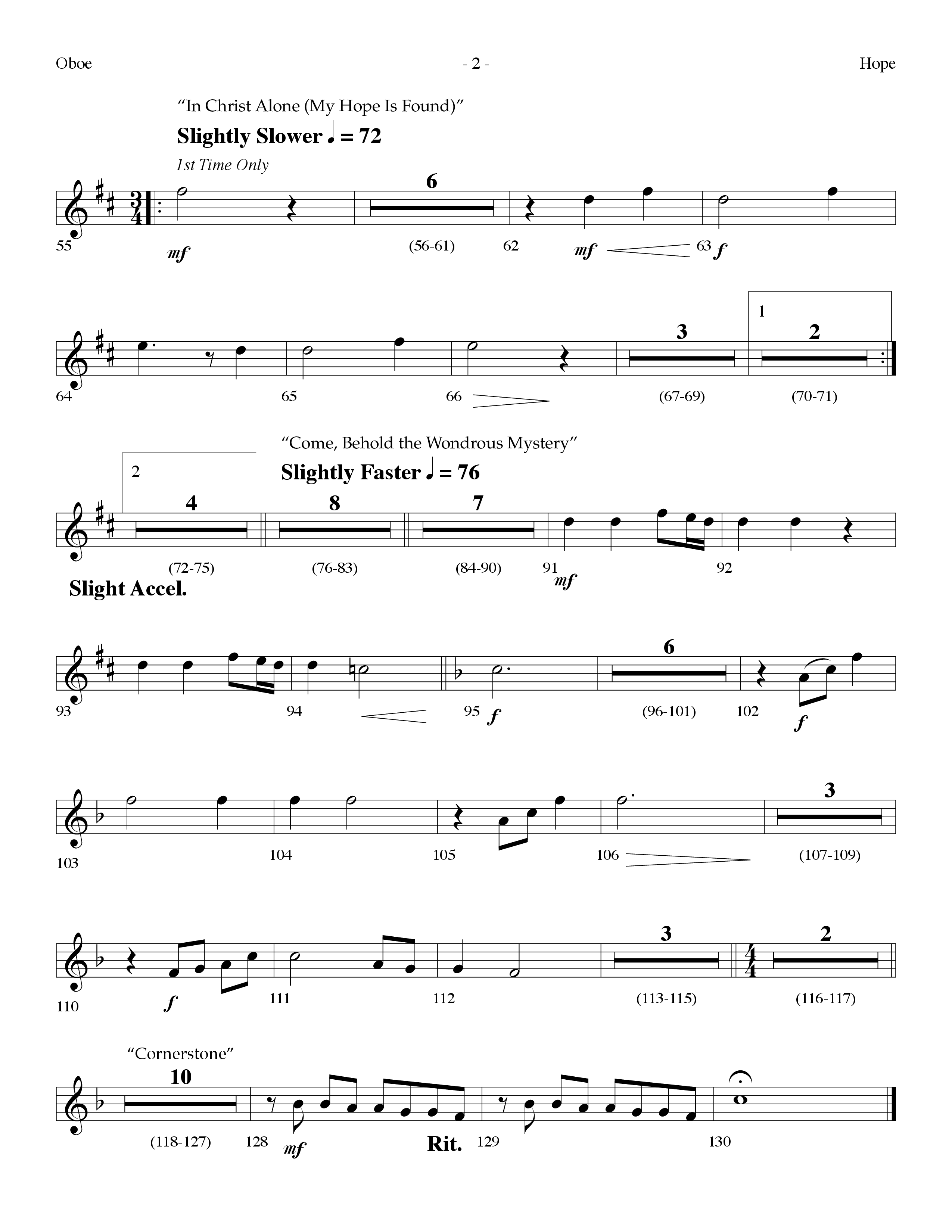 Hope Medley (with Cornerstone, In Christ Alone (My Hope Is Found), Come Behold The Wondrous Mystery) (Choral Anthem SATB) Oboe (Lifeway Worship / Arr. Dennis Allen)