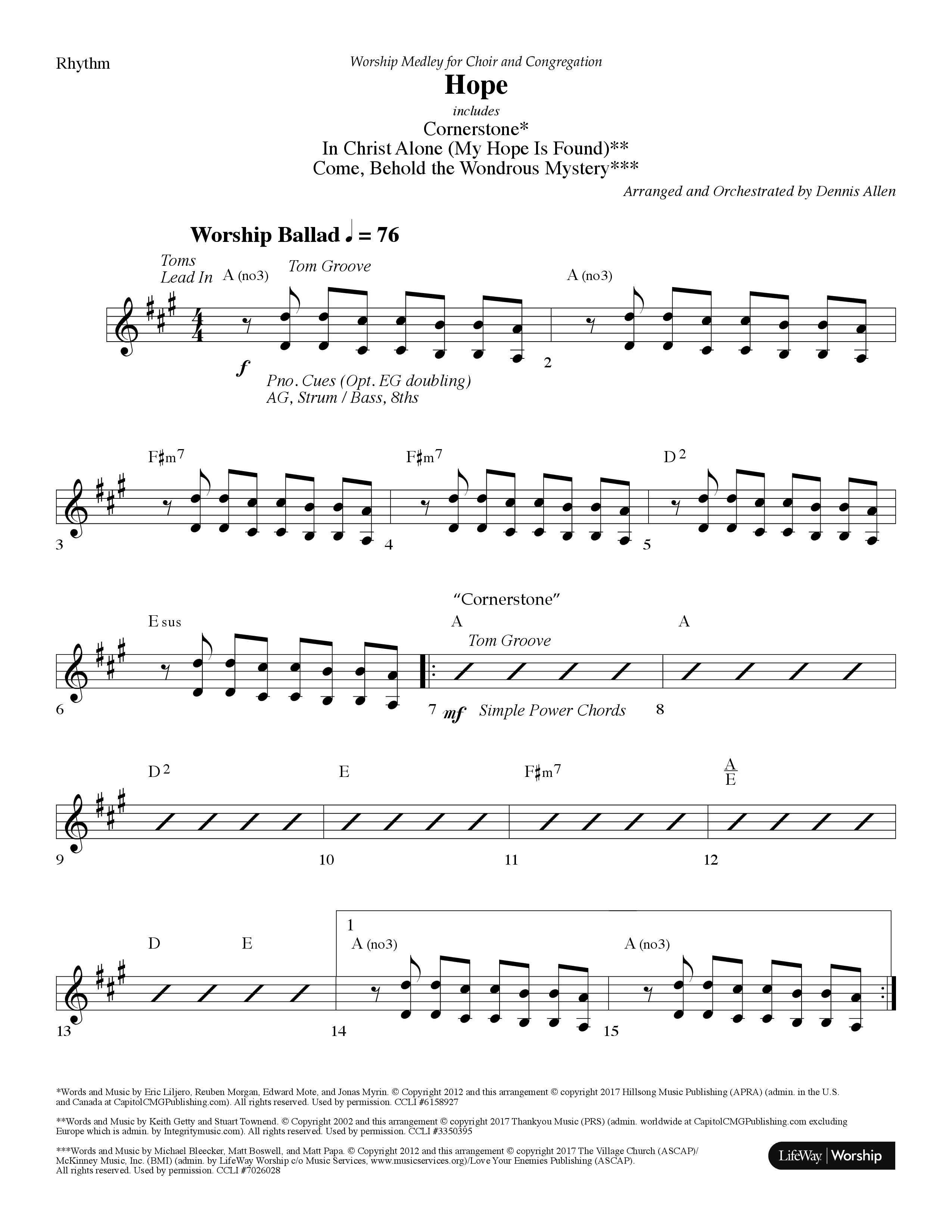 Hope Medley (with Cornerstone, In Christ Alone (My Hope Is Found), Come Behold The Wondrous Mystery) (Choral Anthem SATB) Rhythm Chart (Lifeway Worship / Arr. Dennis Allen)