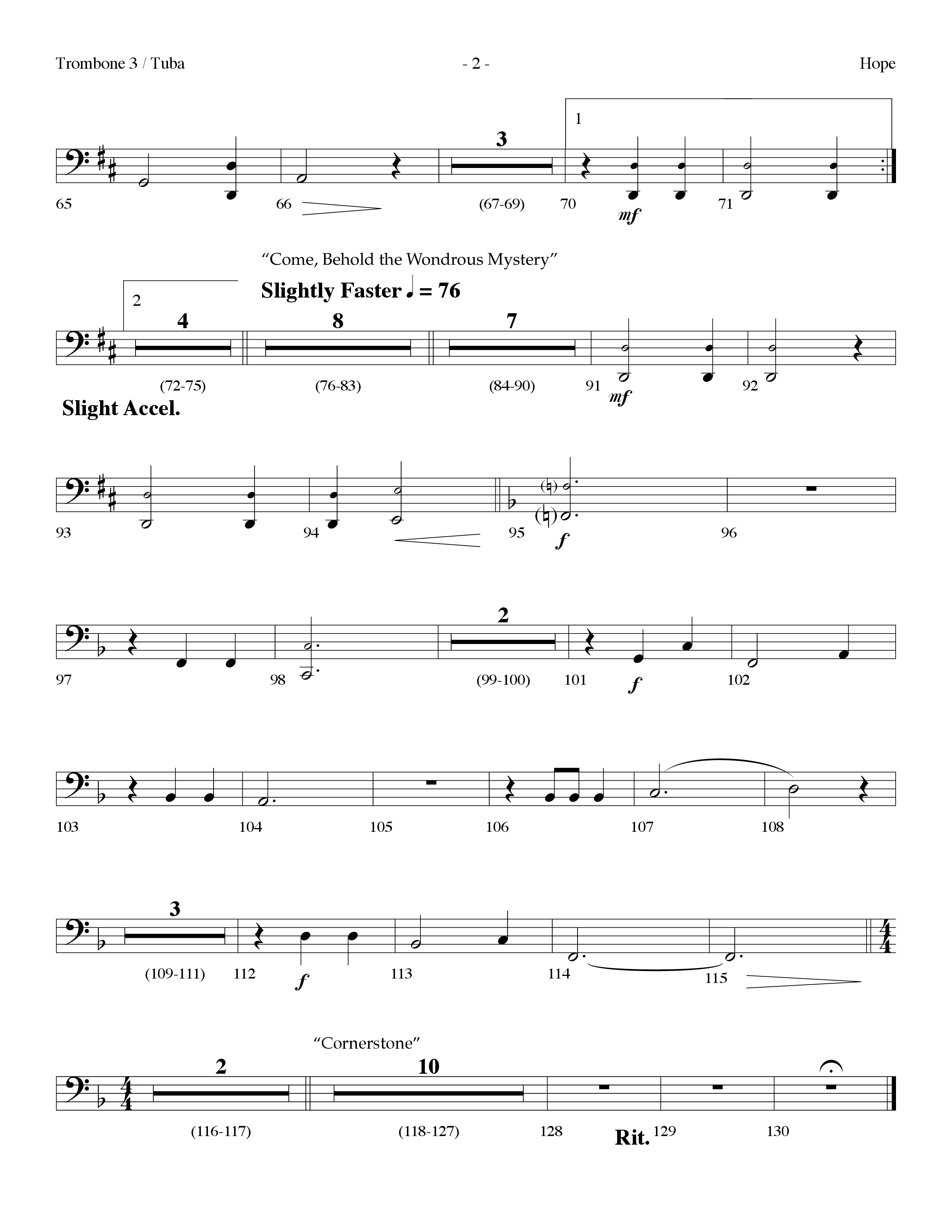 Hope Medley (with Cornerstone, In Christ Alone (My Hope Is Found), Come Behold The Wondrous Mystery) (Choral Anthem SATB) Trombone 3/Tuba (Lifeway Worship / Arr. Dennis Allen)