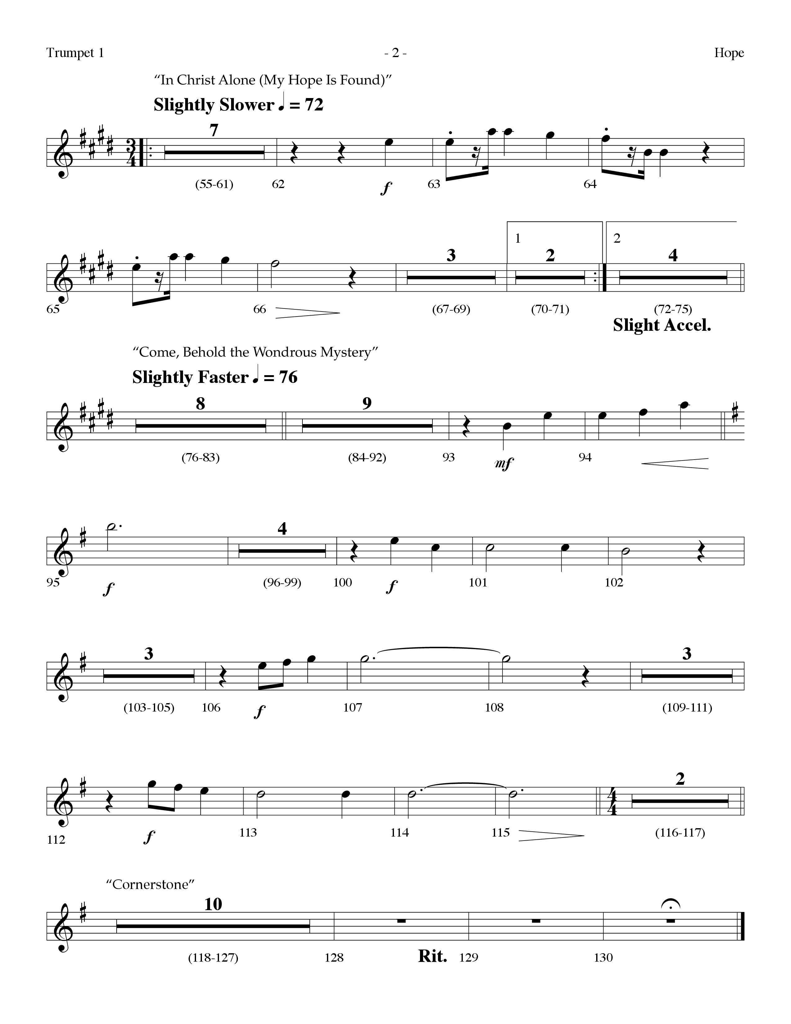Hope Medley (with Cornerstone, In Christ Alone (My Hope Is Found), Come Behold The Wondrous Mystery) (Choral Anthem SATB) Trumpet 1 (Lifeway Worship / Arr. Dennis Allen)