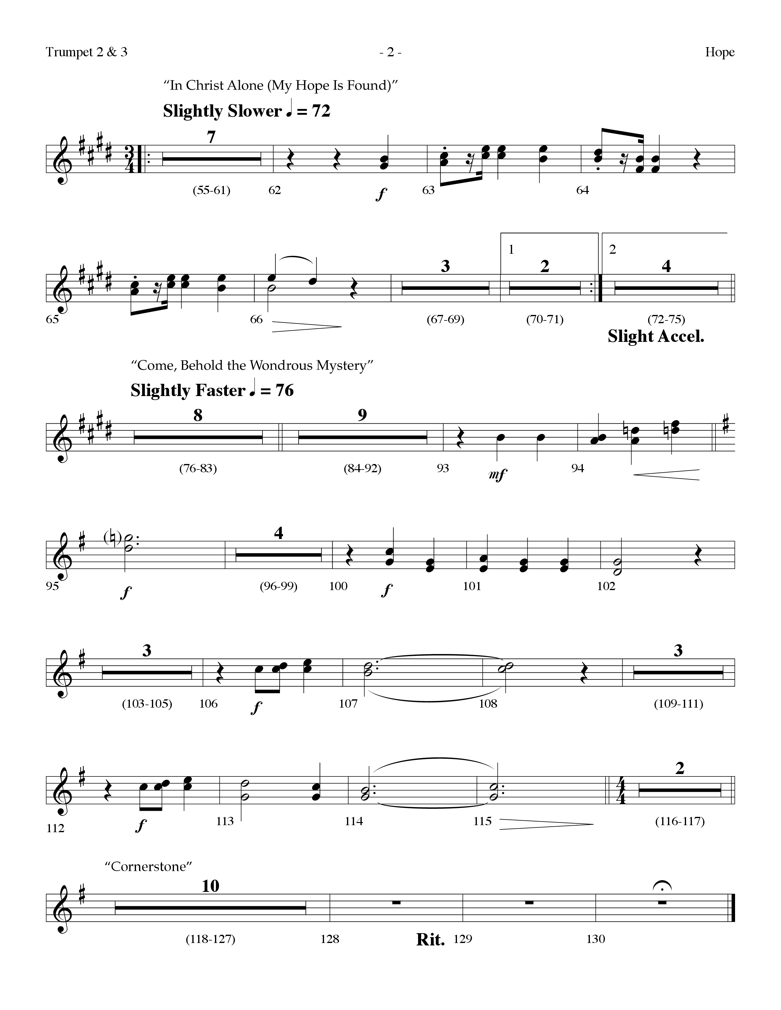 Hope Medley (with Cornerstone, In Christ Alone (My Hope Is Found), Come Behold The Wondrous Mystery) (Choral Anthem SATB) Trumpet 2/3 (Lifeway Worship / Arr. Dennis Allen)