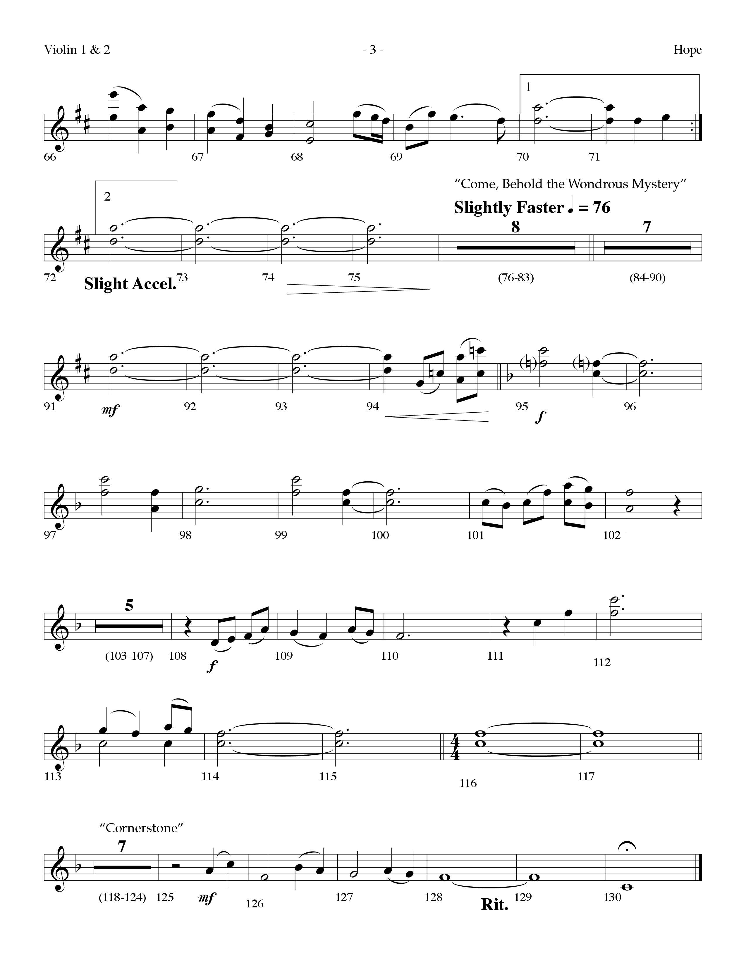 Hope Medley (with Cornerstone, In Christ Alone (My Hope Is Found), Come Behold The Wondrous Mystery) (Choral Anthem SATB) Violin 1/2 (Lifeway Worship / Arr. Dennis Allen)