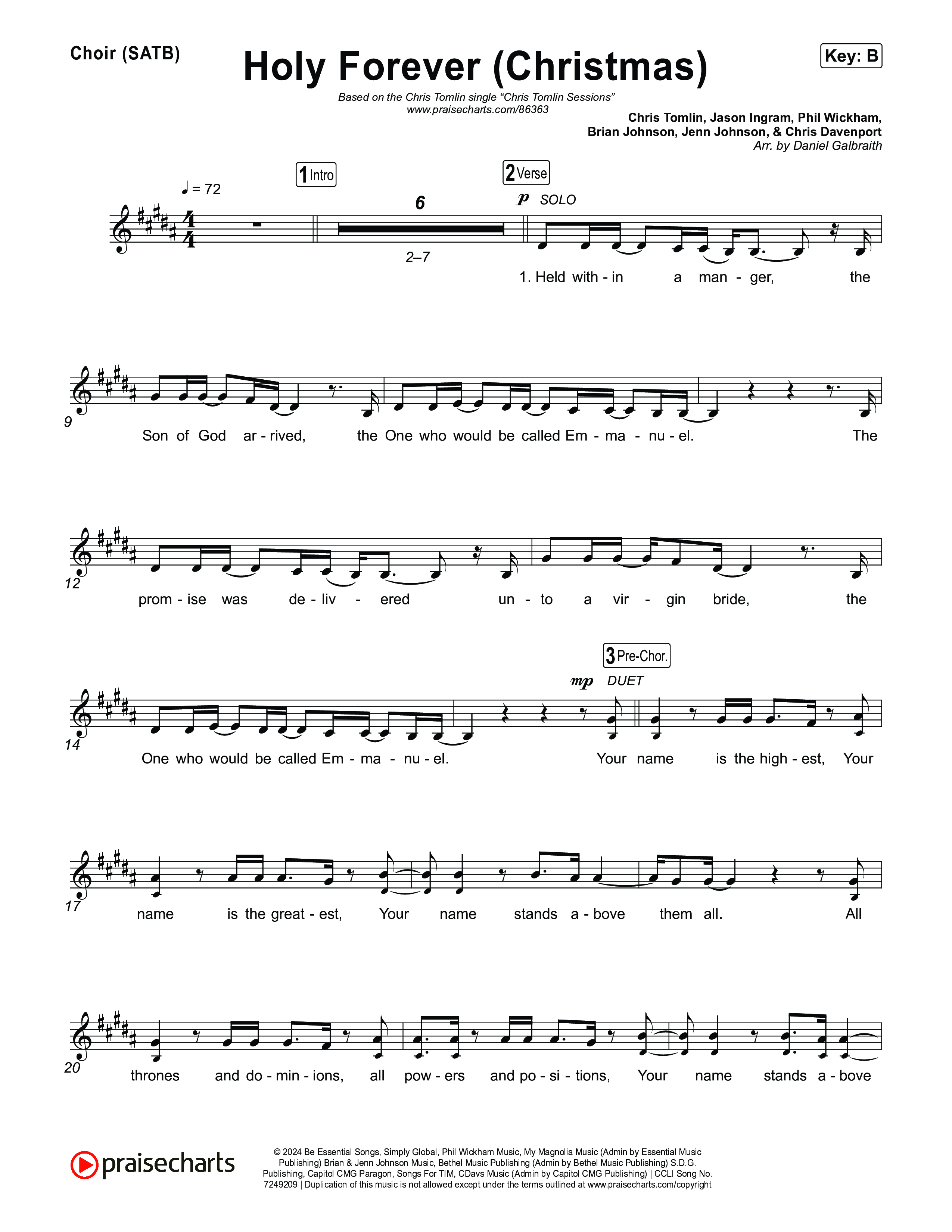 Holy Forever (Christmas) Choir Sheet (SATB) (Chris Tomlin)
