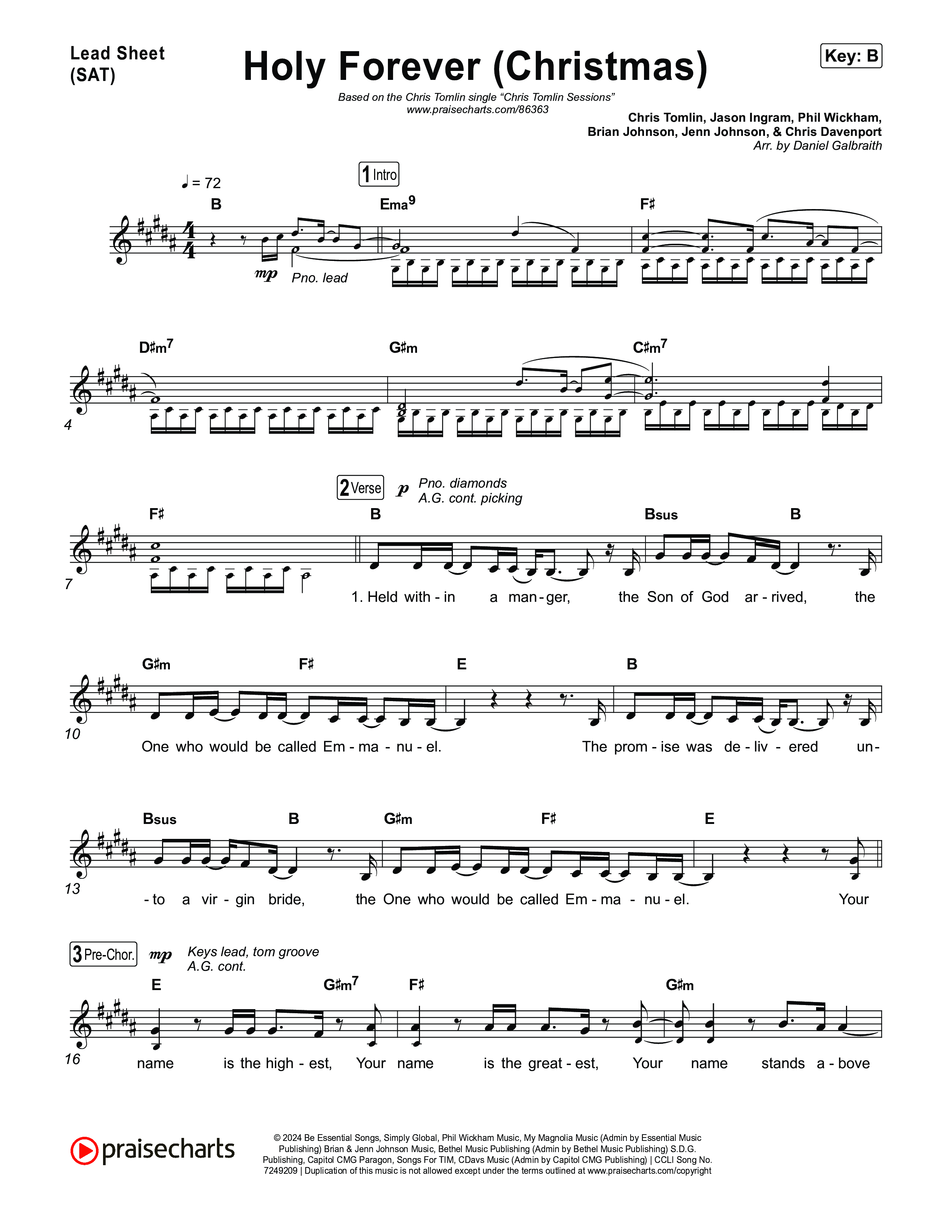 Holy Forever (Christmas) Lead Sheet (SAT) (Chris Tomlin)