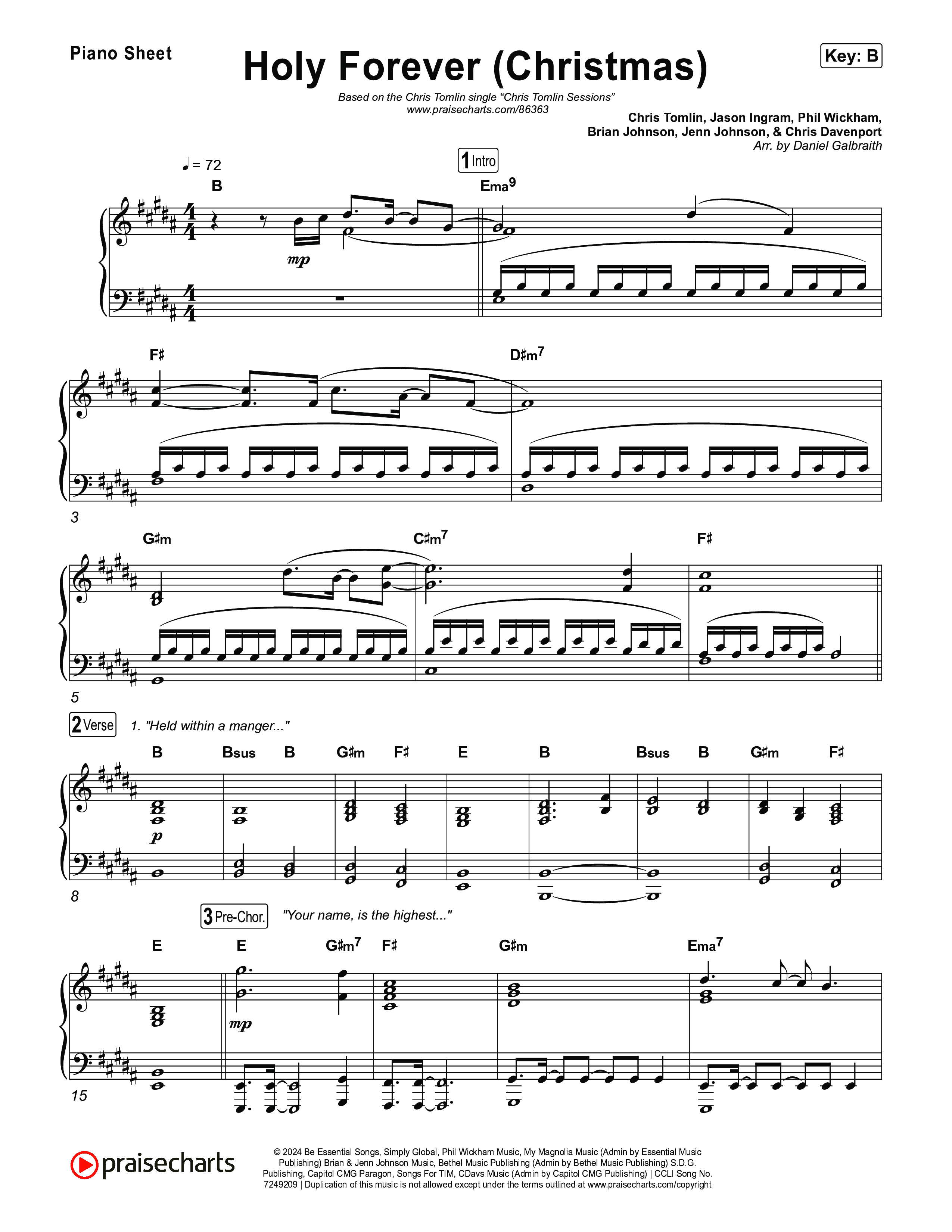 Holy Forever (Christmas) Piano Sheet (Chris Tomlin)