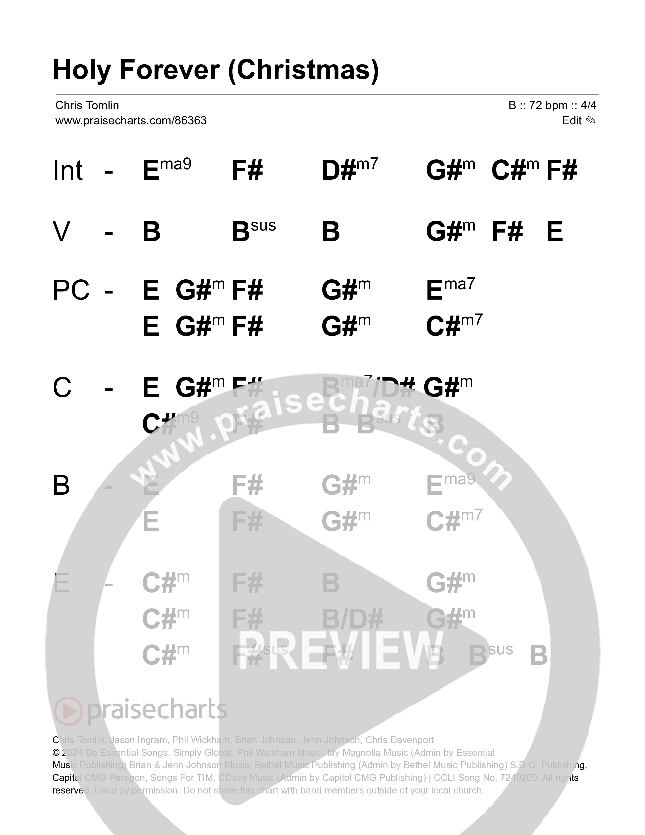 Holy Forever (Christmas) Stage Chart (Chris Tomlin)