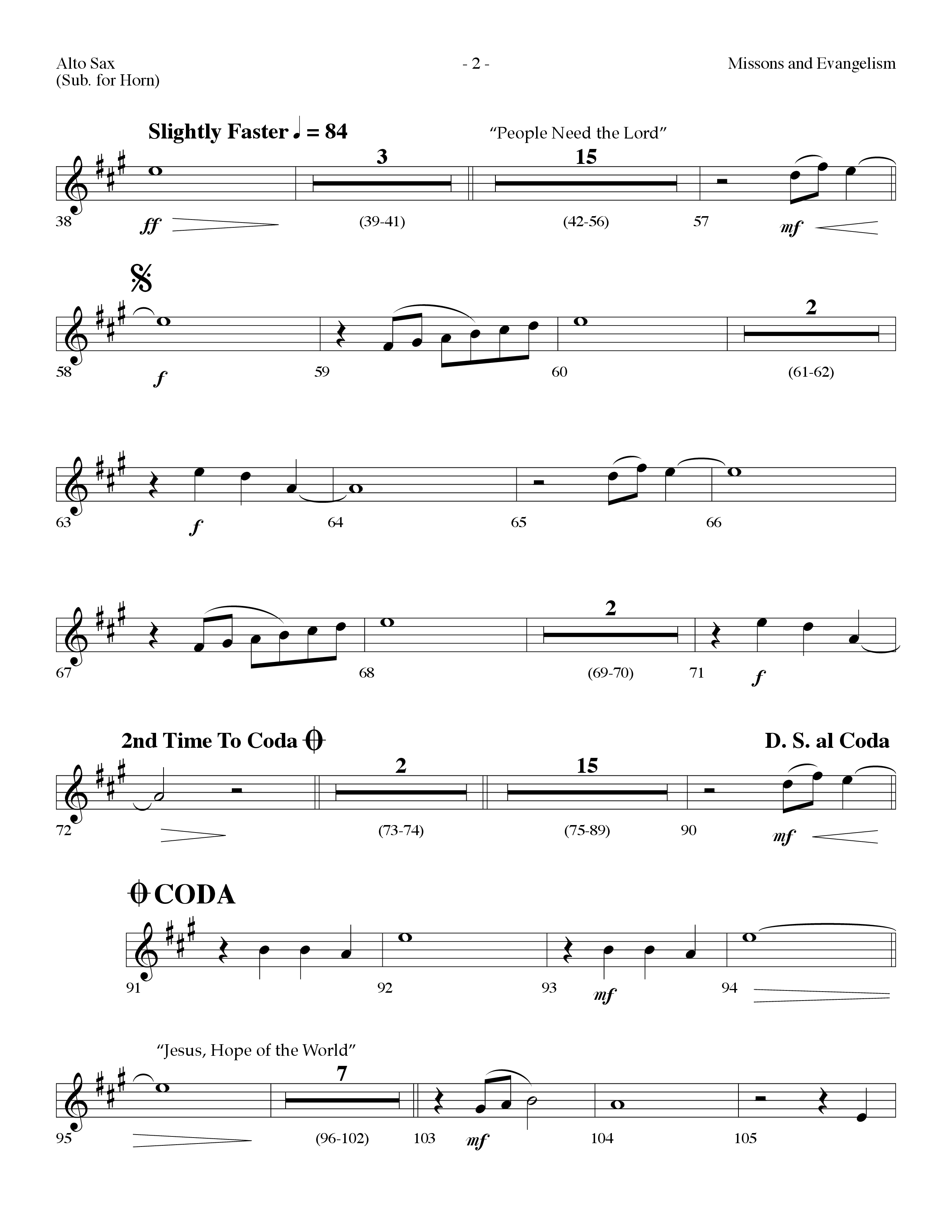 Missions And Evangelism Medley (Choral Anthem SATB) Alto Sax (Lifeway Choral / Arr. Dennis Allen)