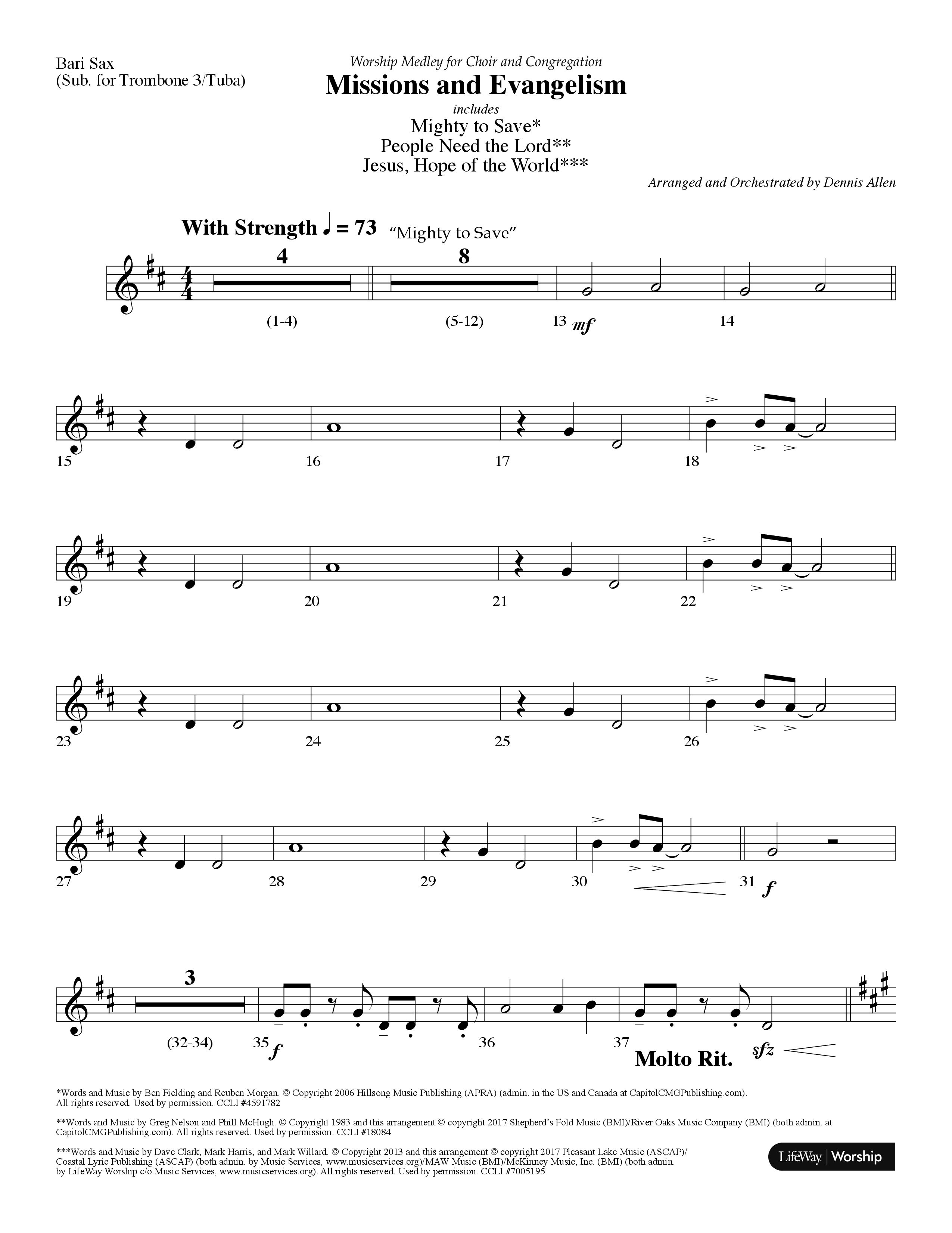 Missions And Evangelism Medley (Choral Anthem SATB) Bari Sax (Lifeway Choral / Arr. Dennis Allen)