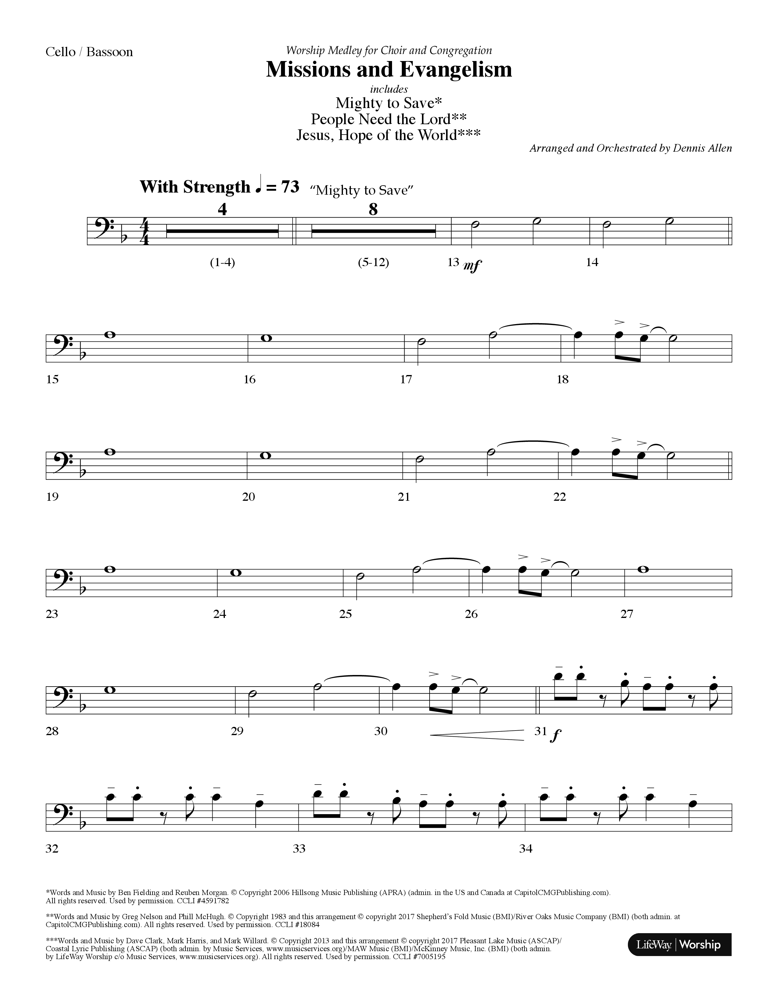 Missions And Evangelism Medley (Choral Anthem SATB) Cello (Lifeway Choral / Arr. Dennis Allen)