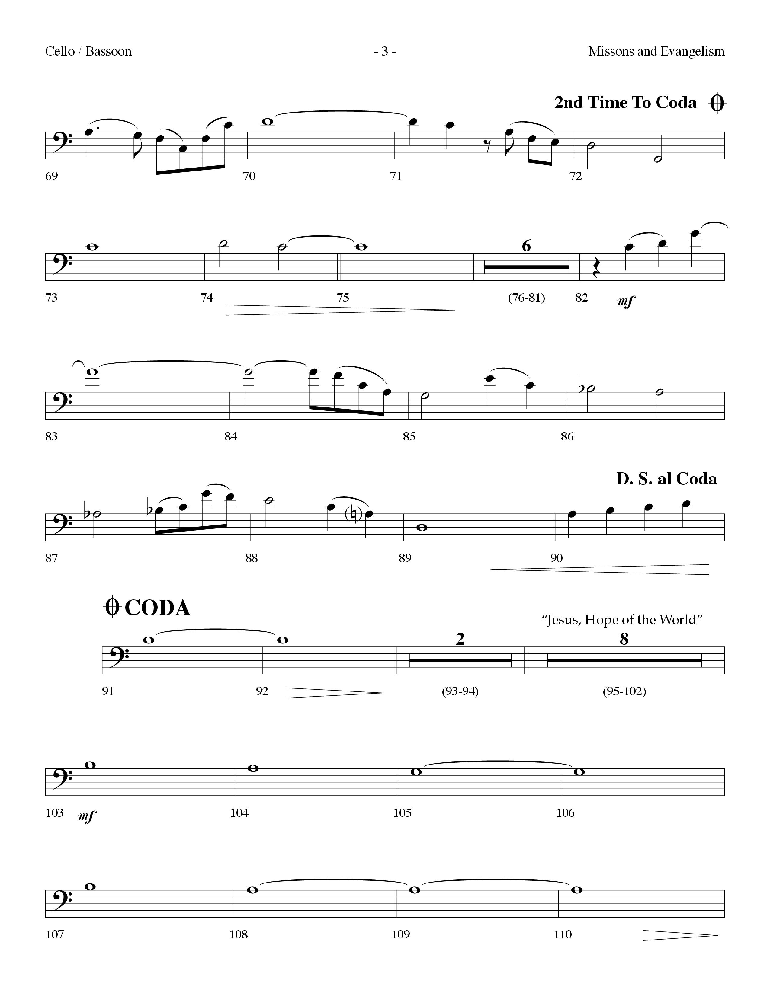 Missions And Evangelism Medley (Choral Anthem SATB) Cello (Lifeway Choral / Arr. Dennis Allen)
