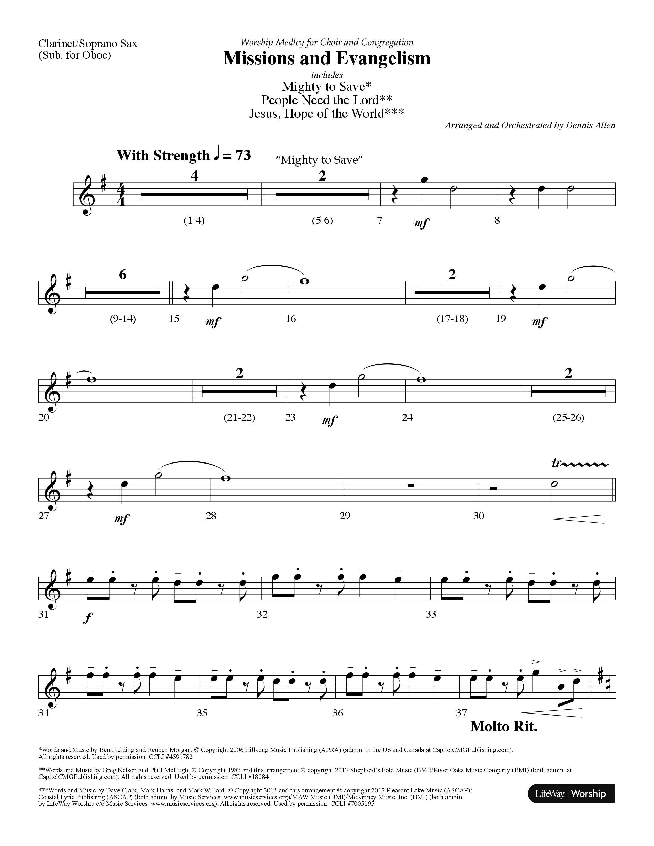 Missions And Evangelism Medley (Choral Anthem SATB) Clarinet/Soprano Sax (Lifeway Choral / Arr. Dennis Allen)