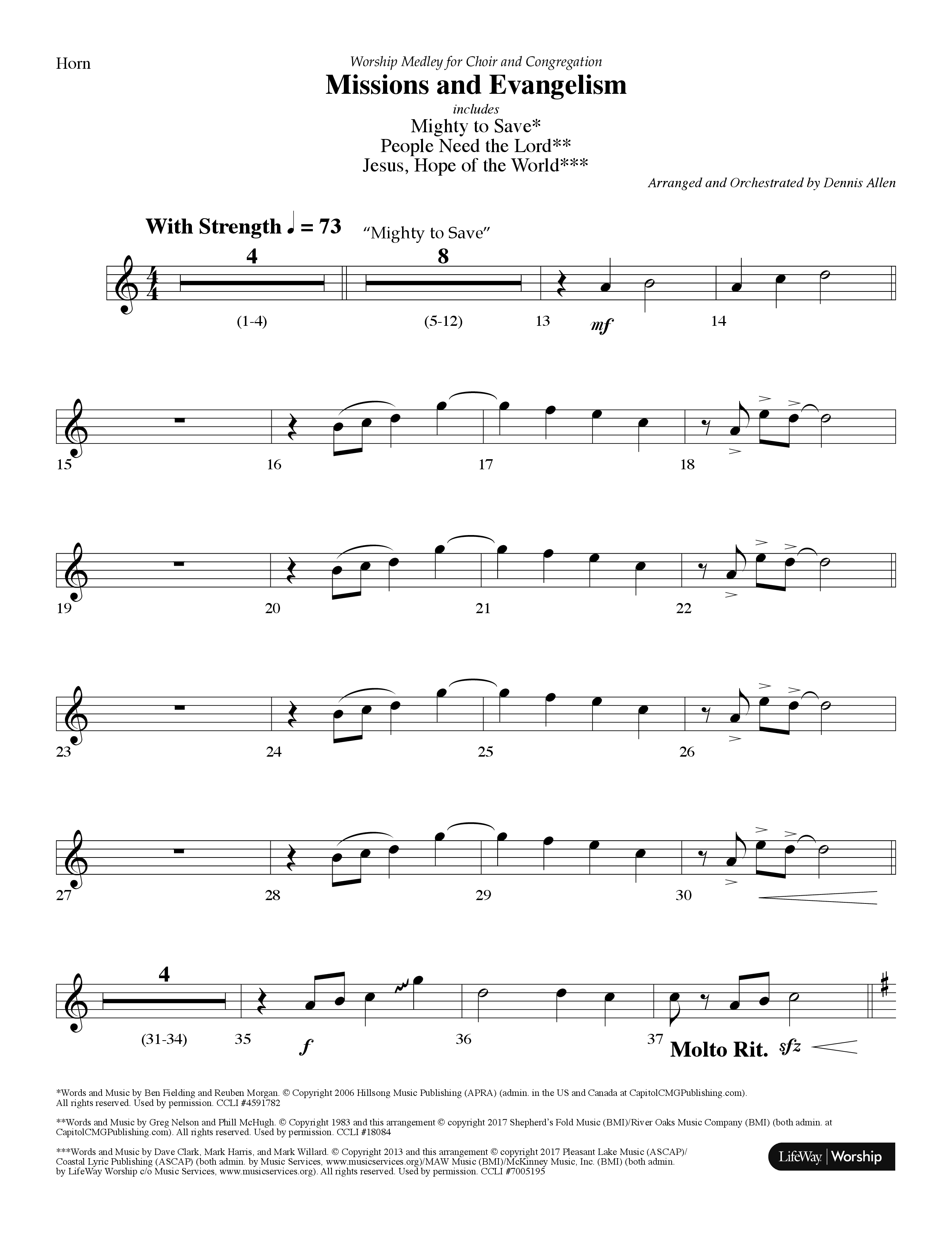 Missions And Evangelism Medley (Choral Anthem SATB) French Horn (Lifeway Choral / Arr. Dennis Allen)