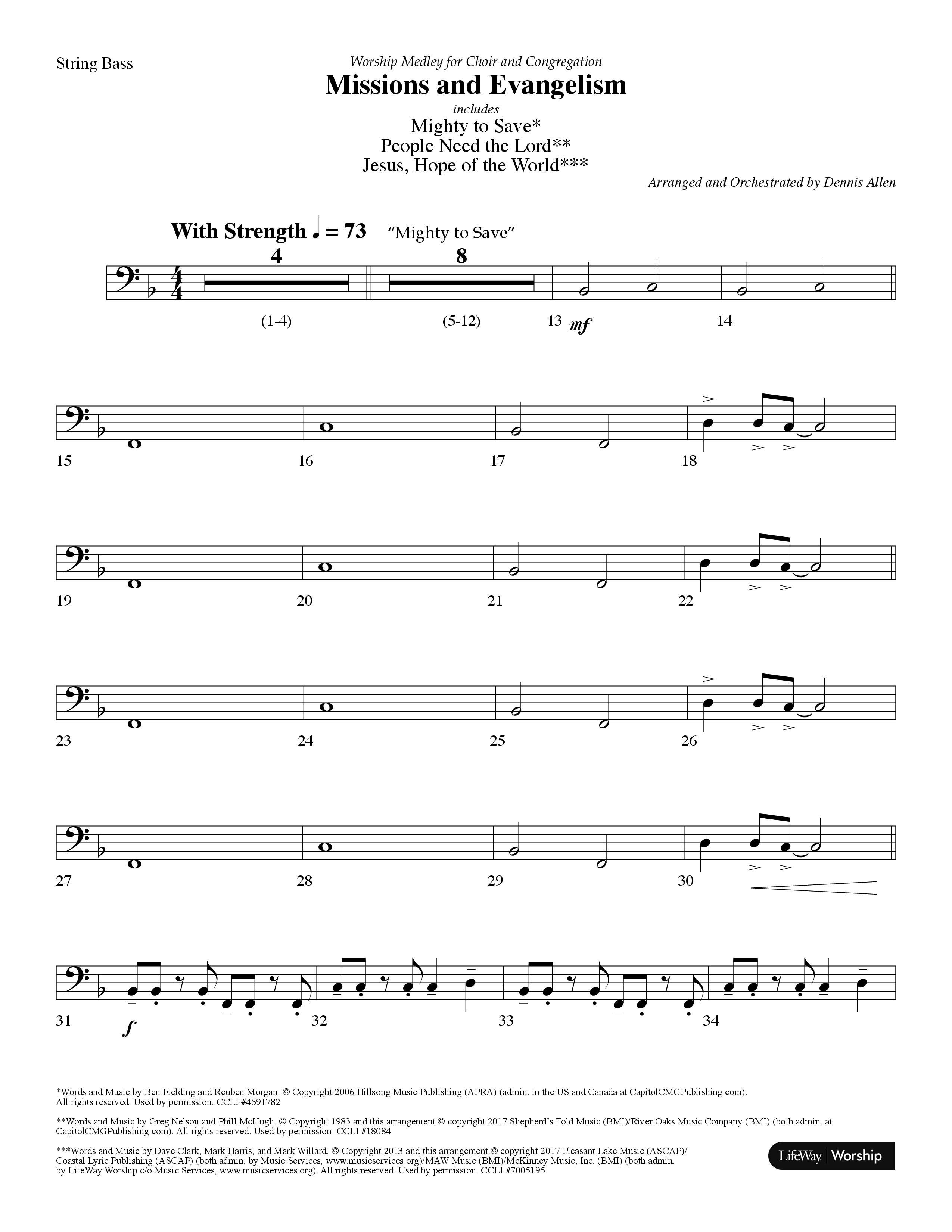 Missions And Evangelism Medley (Choral Anthem SATB) String Bass (Lifeway Choral / Arr. Dennis Allen)