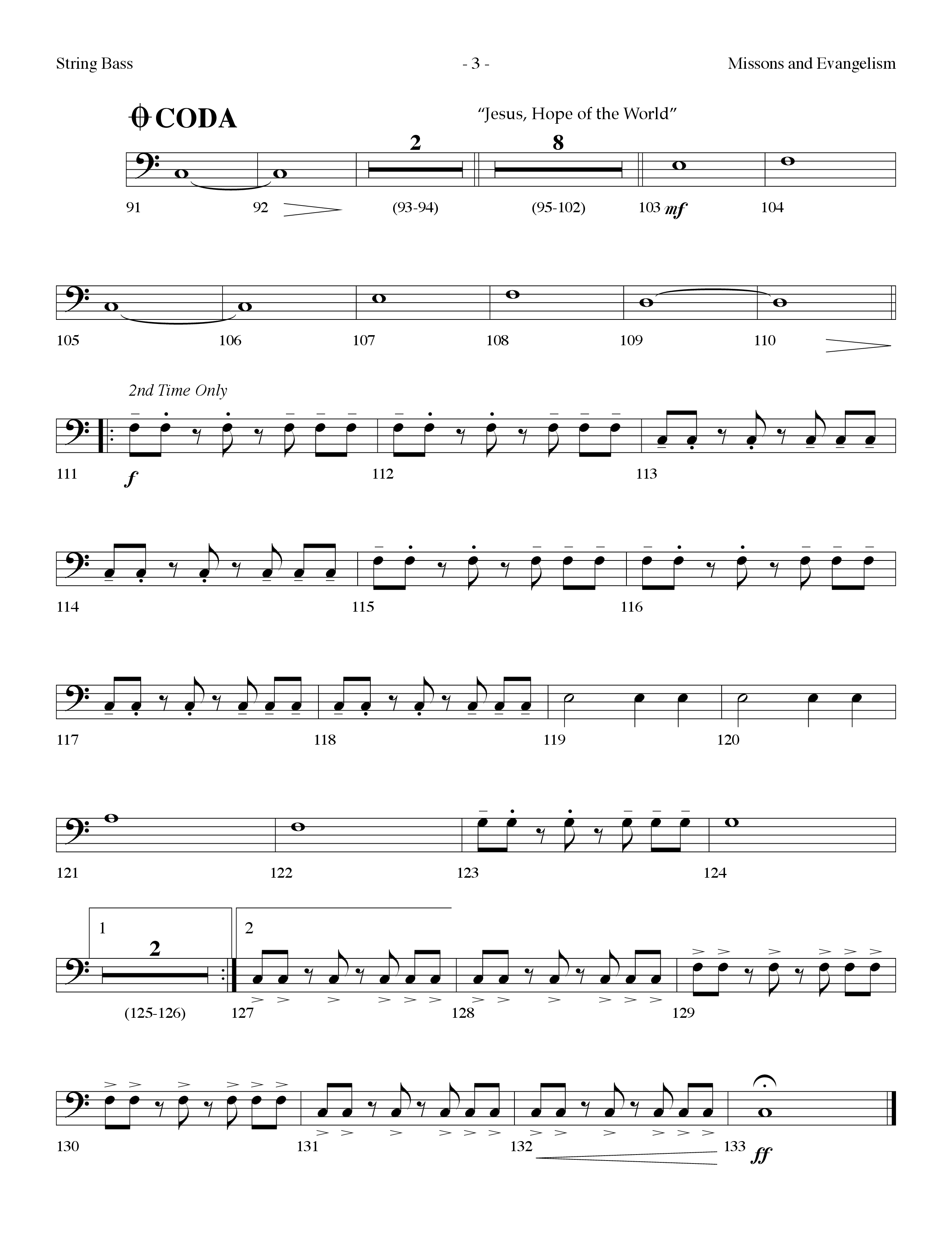 Missions And Evangelism Medley (Choral Anthem SATB) String Bass (Lifeway Choral / Arr. Dennis Allen)