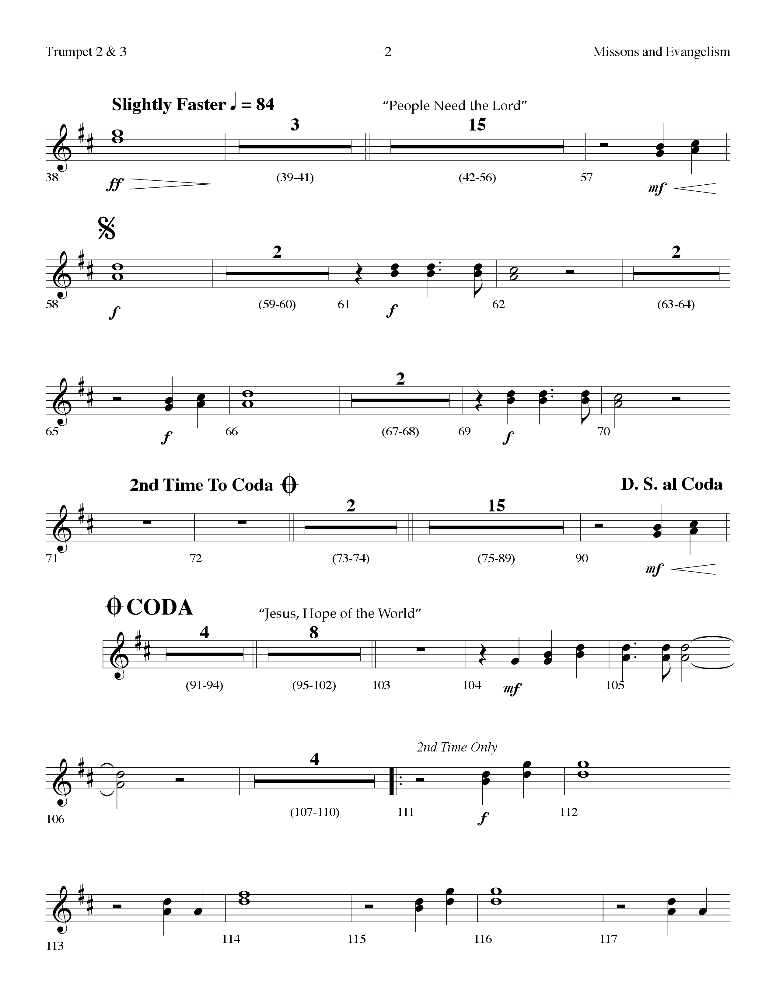 Missions And Evangelism Medley (Choral Anthem SATB) Trumpet 2/3 (Lifeway Choral / Arr. Dennis Allen)