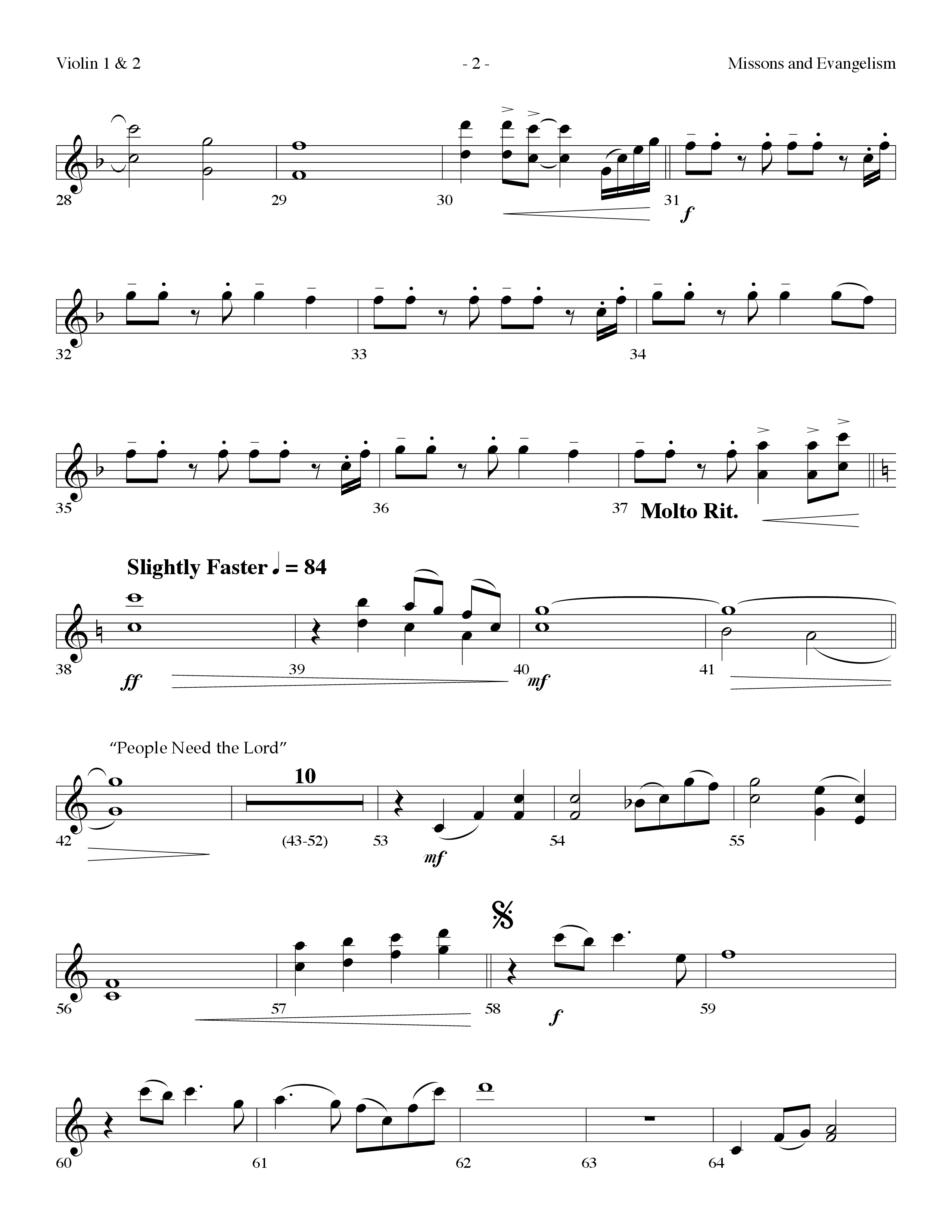 Missions And Evangelism Medley (Choral Anthem SATB) Violin 1/2 (Lifeway Choral / Arr. Dennis Allen)