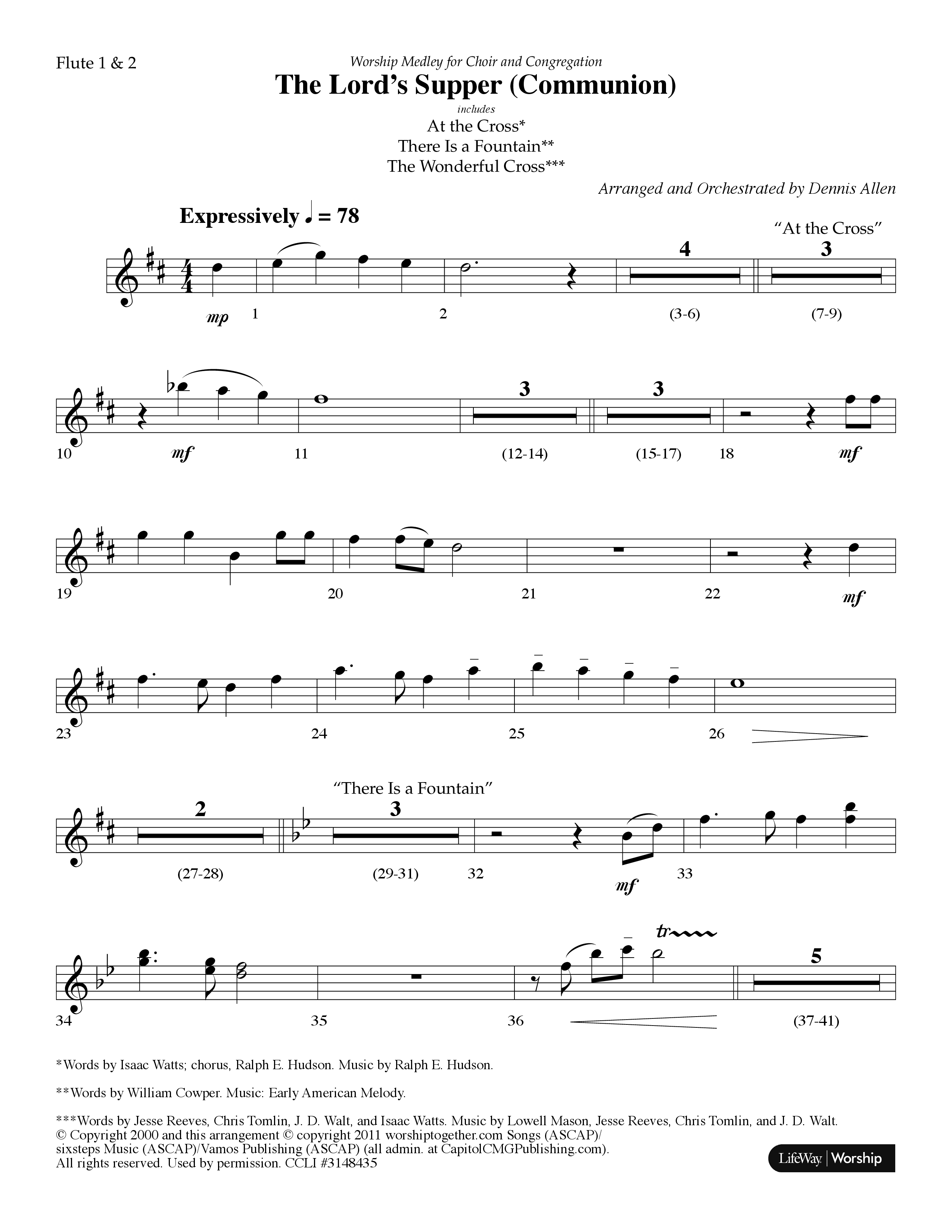 The Lord's Supper Medley (Choral Anthem SATB) Flute 1/2 (Lifeway Choral / Arr. Dennis Allen)