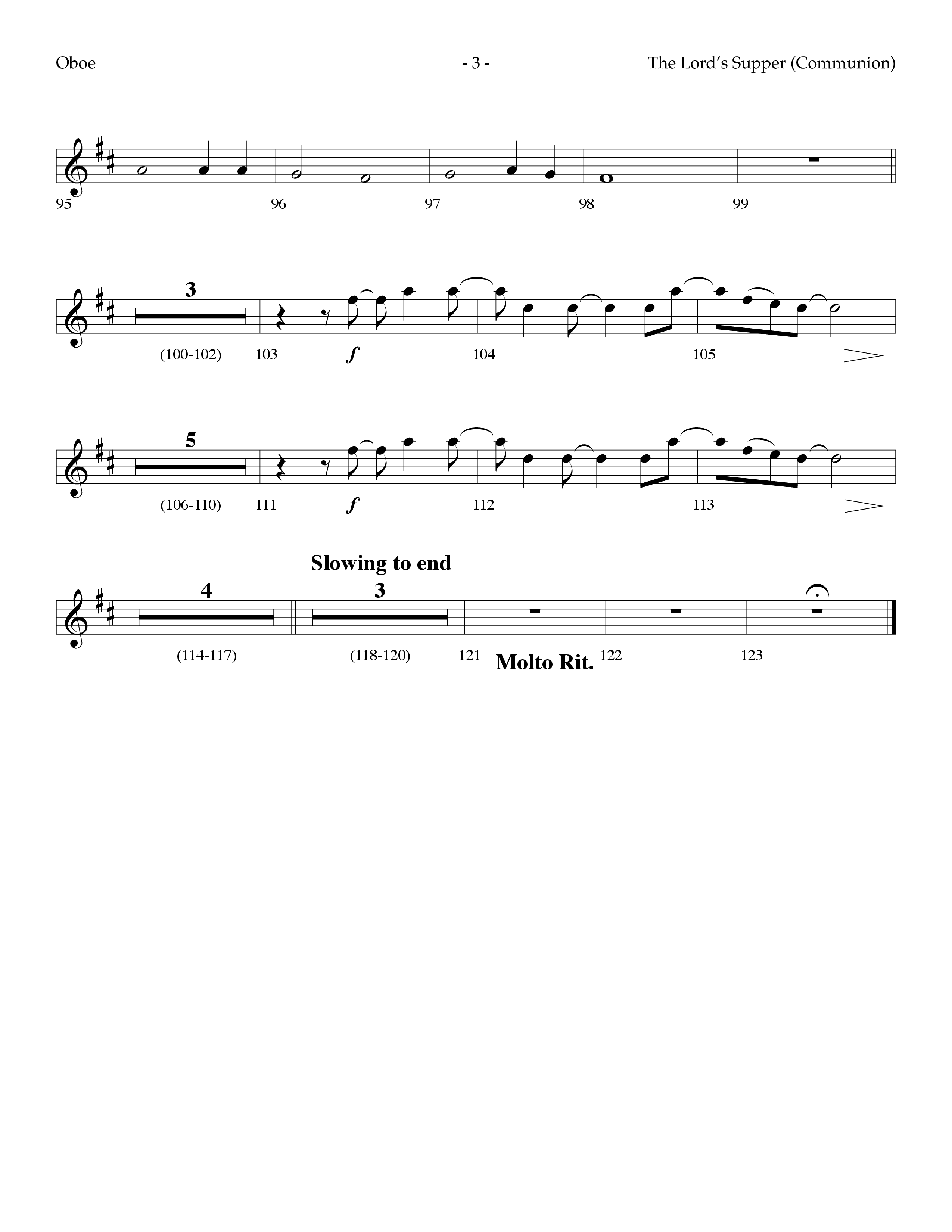 The Lord's Supper Medley (Choral Anthem SATB) Oboe (Lifeway Choral / Arr. Dennis Allen)