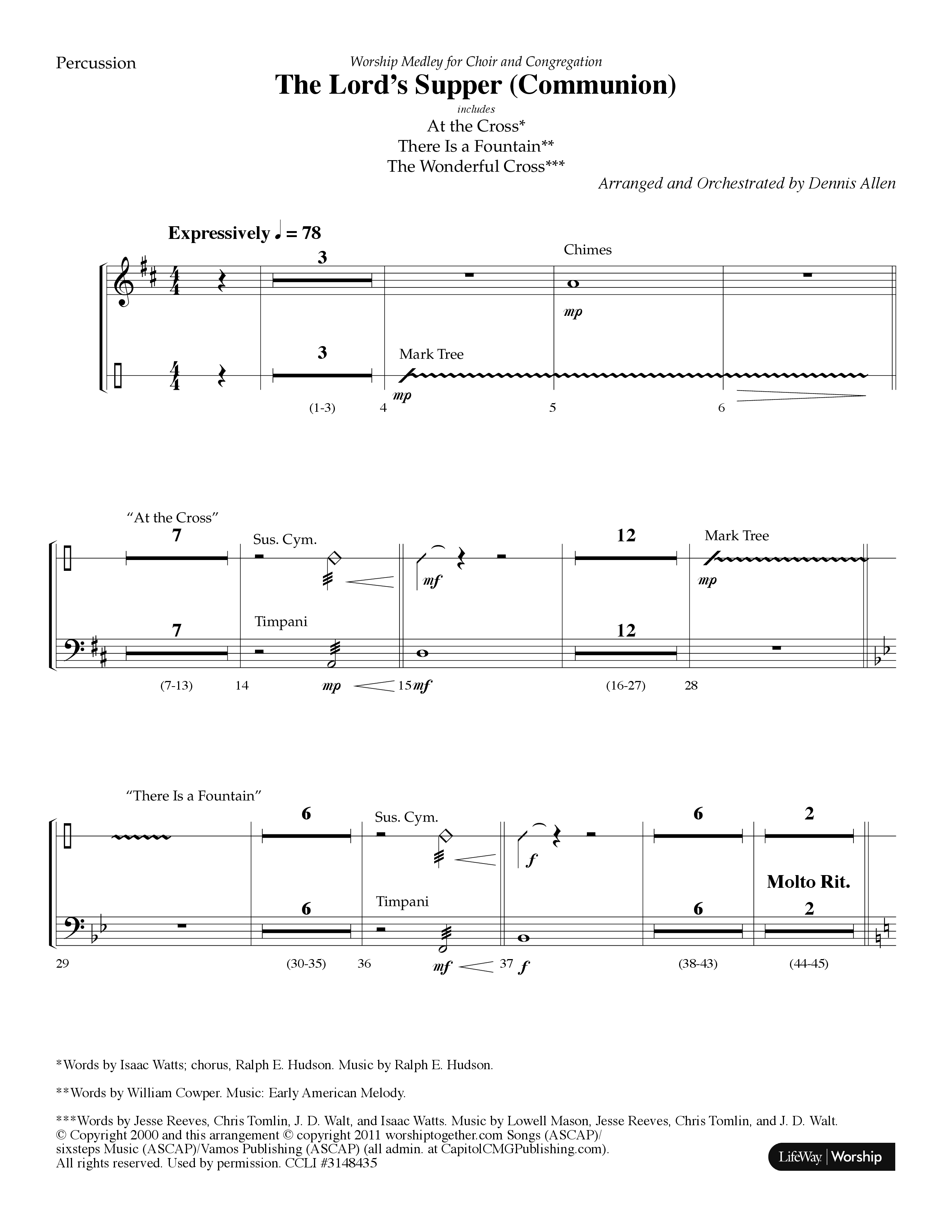 The Lord's Supper Medley (Choral Anthem SATB) Percussion (Lifeway Choral / Arr. Dennis Allen)