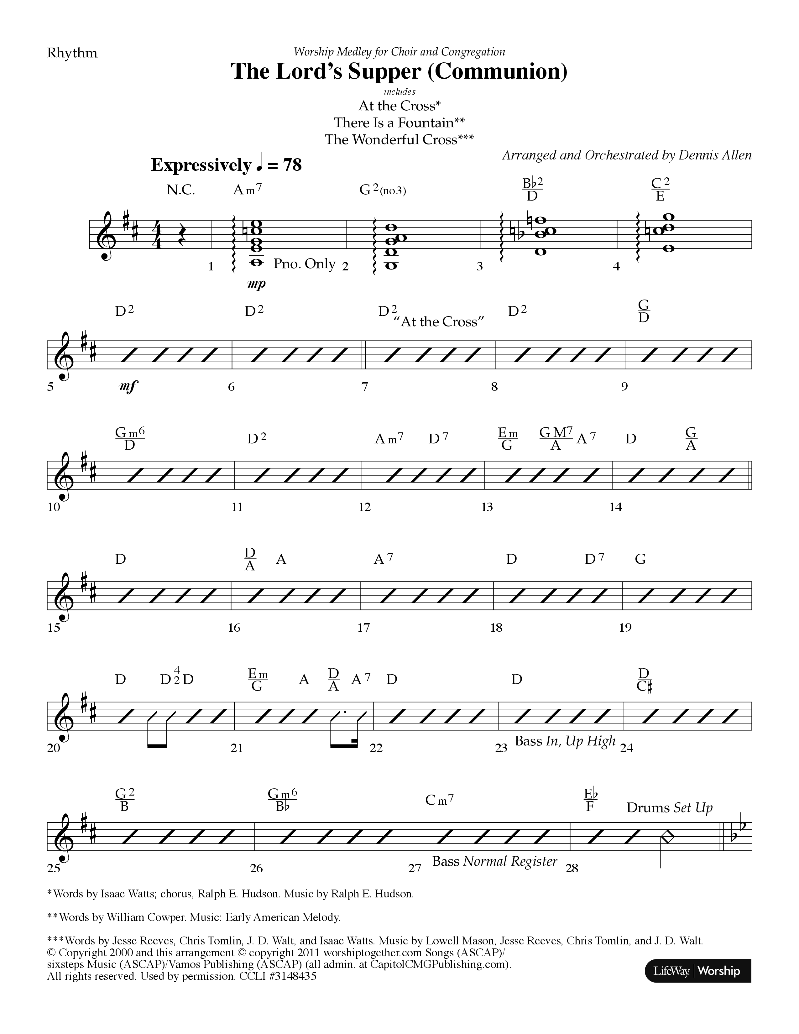 The Lord's Supper Medley (Choral Anthem SATB) Rhythm Chart (Lifeway Choral / Arr. Dennis Allen)